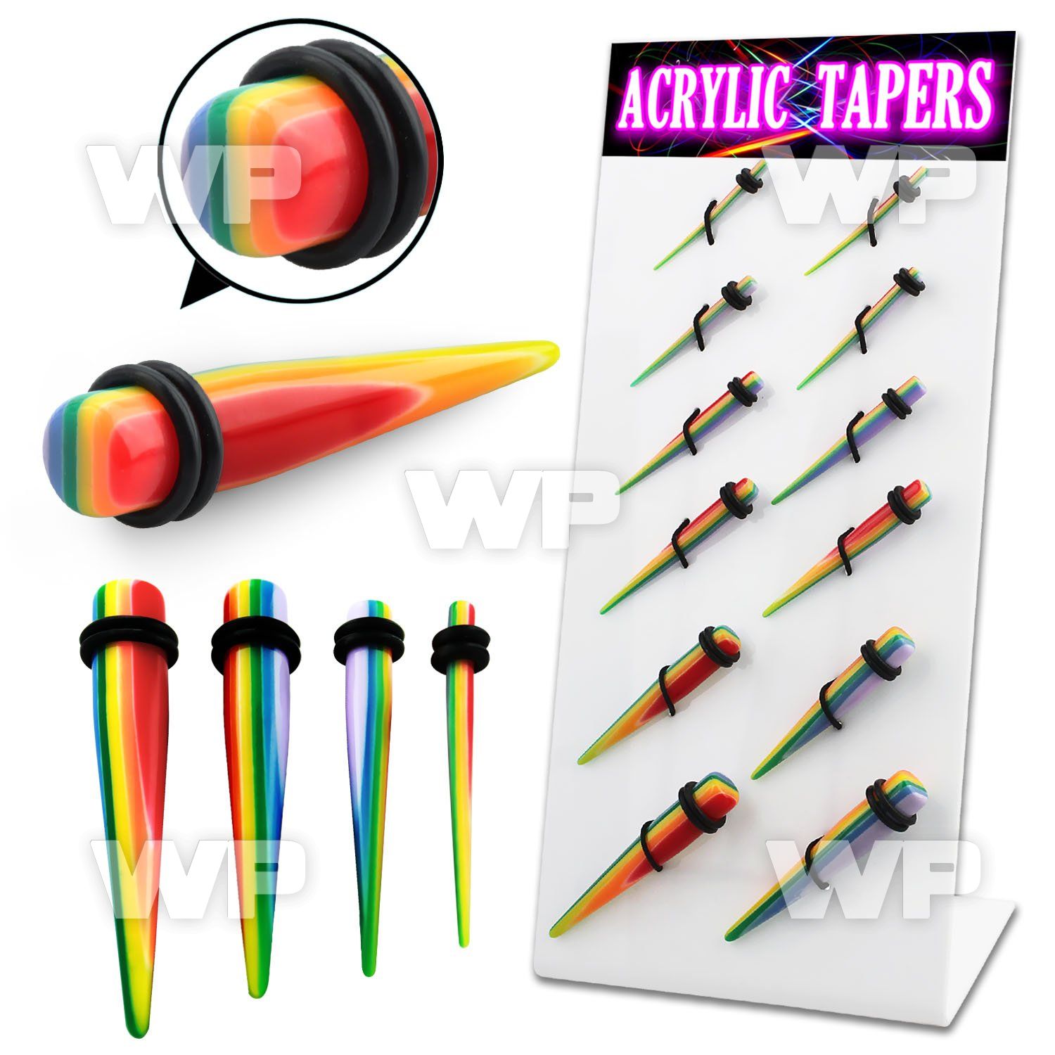 dapg89 display w 12 pcs of acrylic taper w rainbow pattern