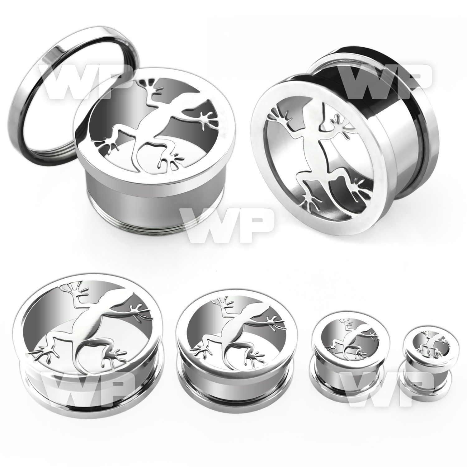 db8g 316l steel screw fit flesh tunnel laser cut out lizard ear lobe piercing