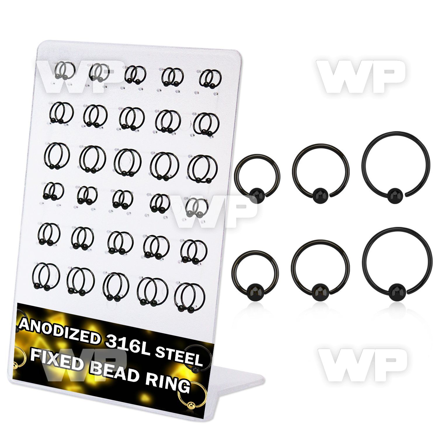 dbedr3 board w 60 black steel fixed bead ring 20g 2.5 3mm ball