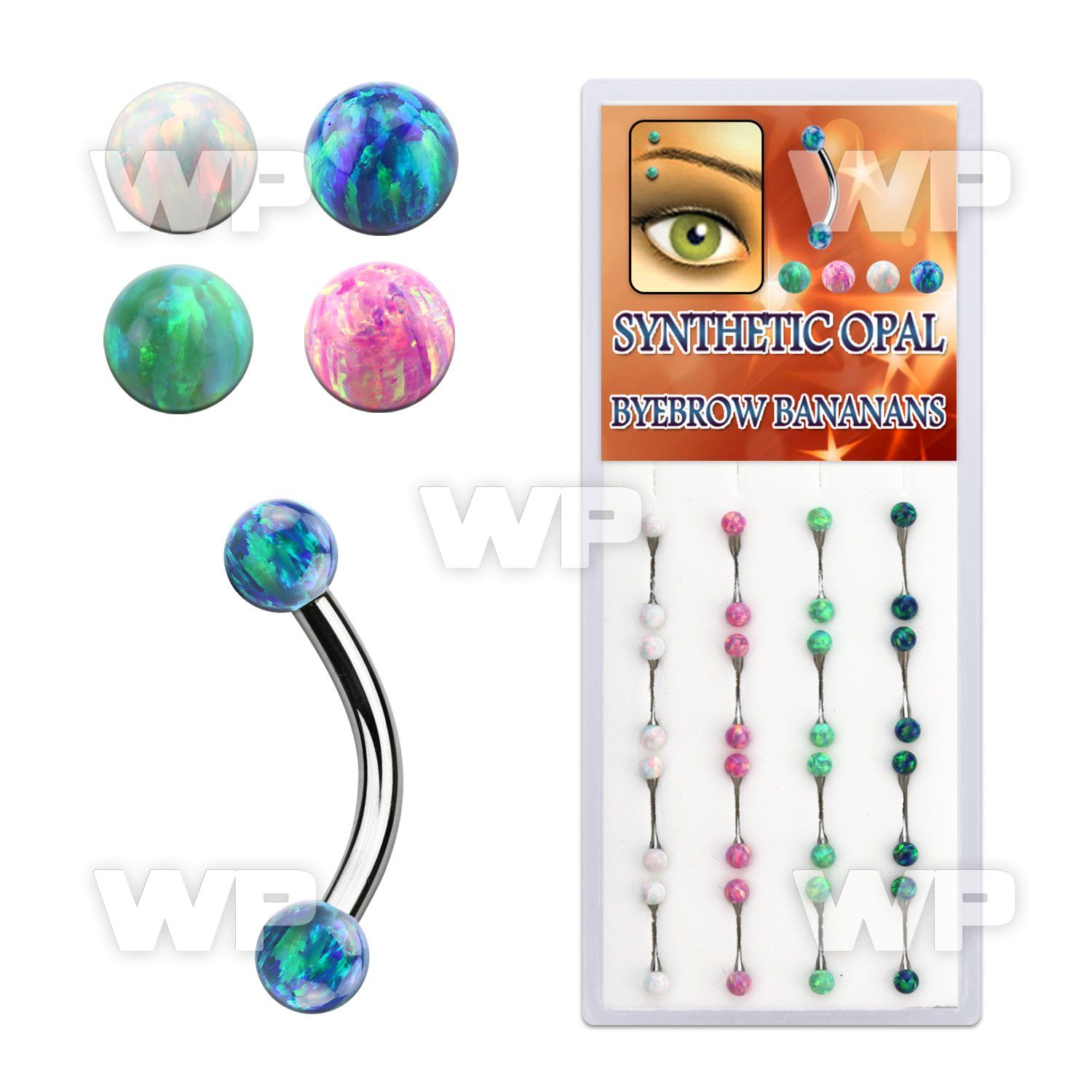 dbneop box w steel eyebrow bananas w 3mm synthetic opal balls