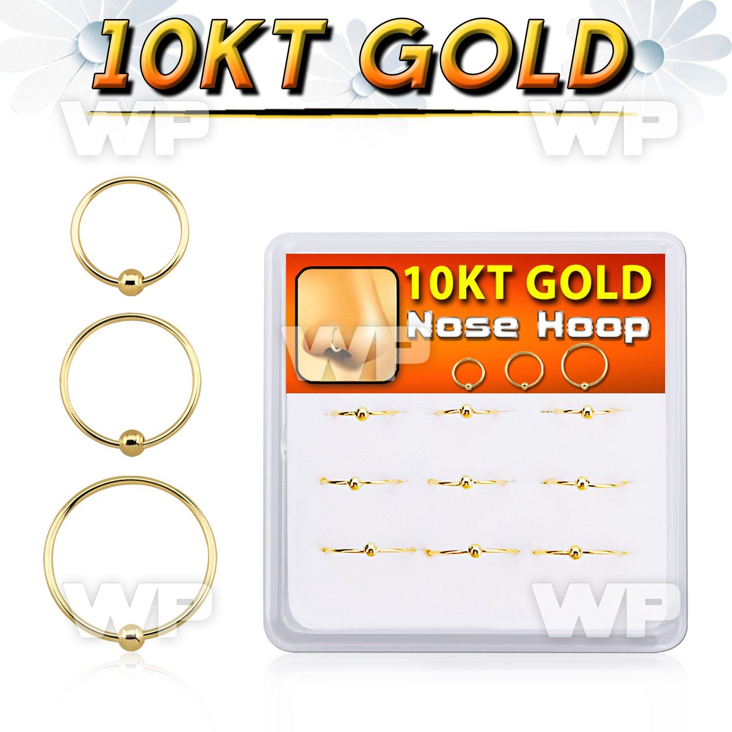 dg10nh1 box w 9 solid 10k gold endless nose hoops w ball