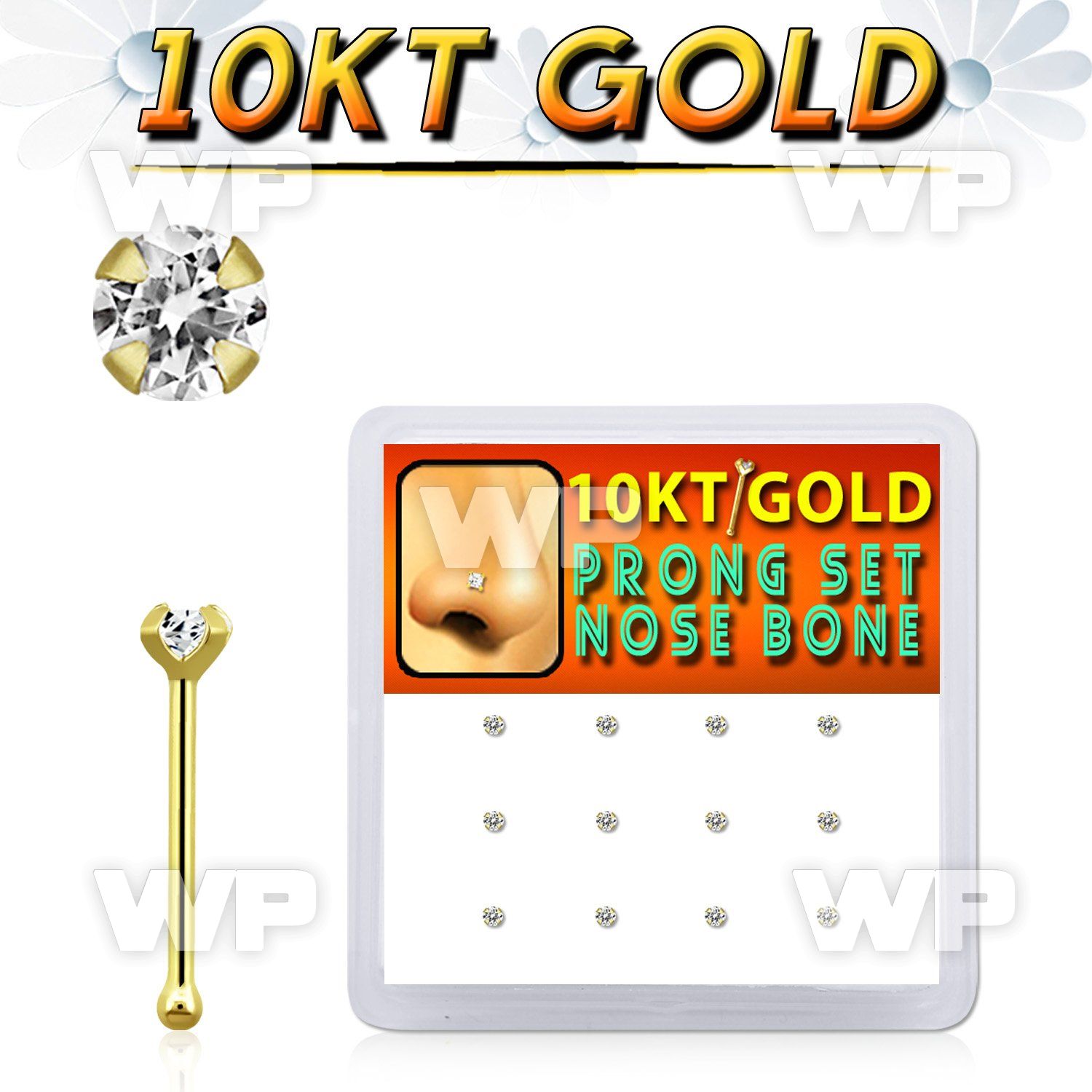 dginb7 10kt gold nose bone with 1.5mm prong round cz stone