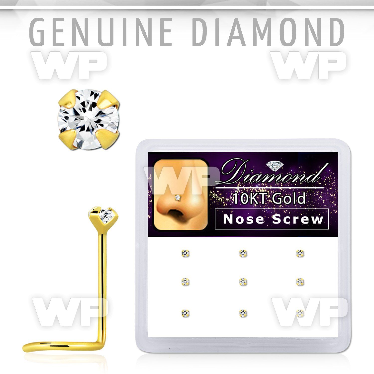 dgisc15 box w 10kt gold nose screws w 1.5 real prong set diamond