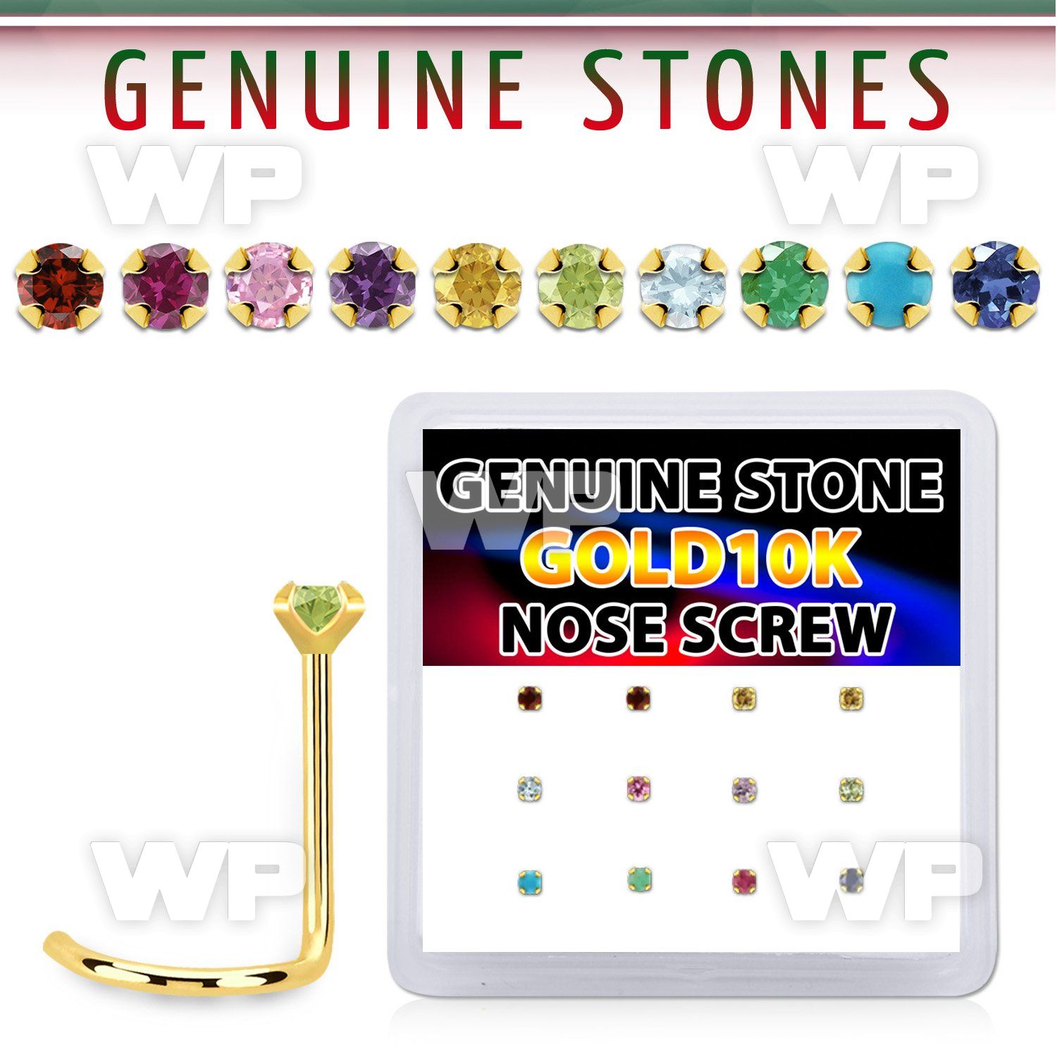 dgisc8 box w 10kt gold nose screws w 2mm genuine gemstones