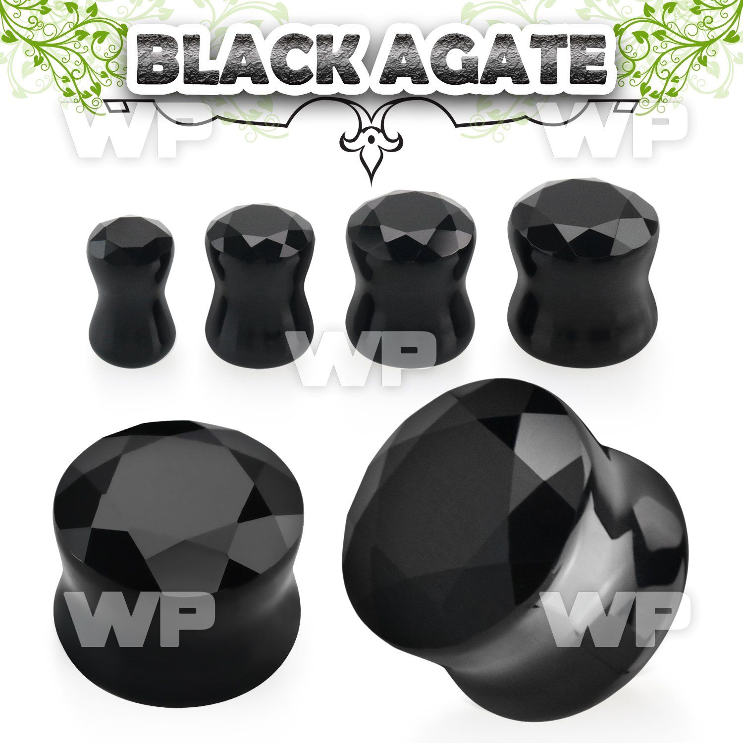 di31 black agate stone double flared plug faceted cut