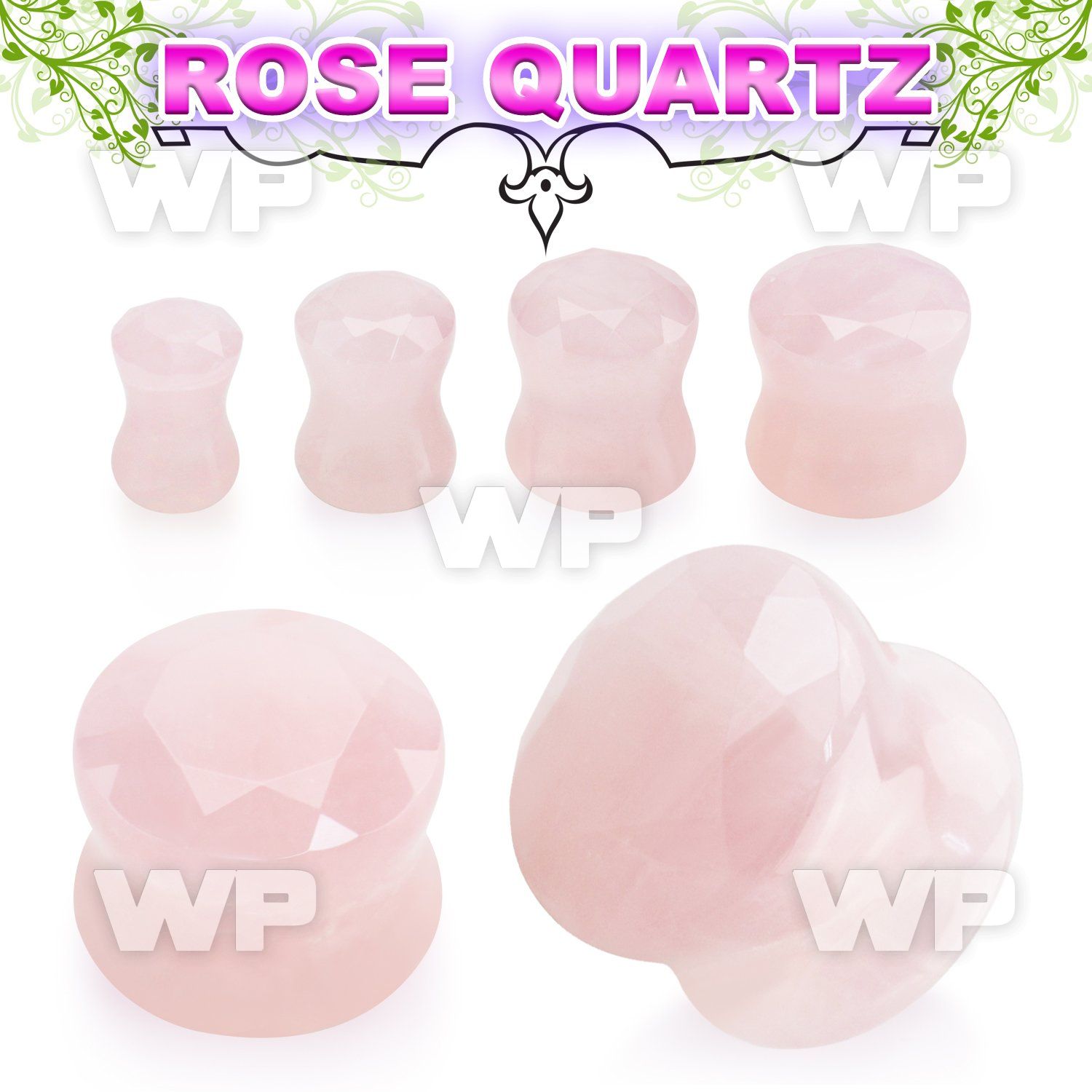 di34 rose quartz stone double flared plug faceted cut