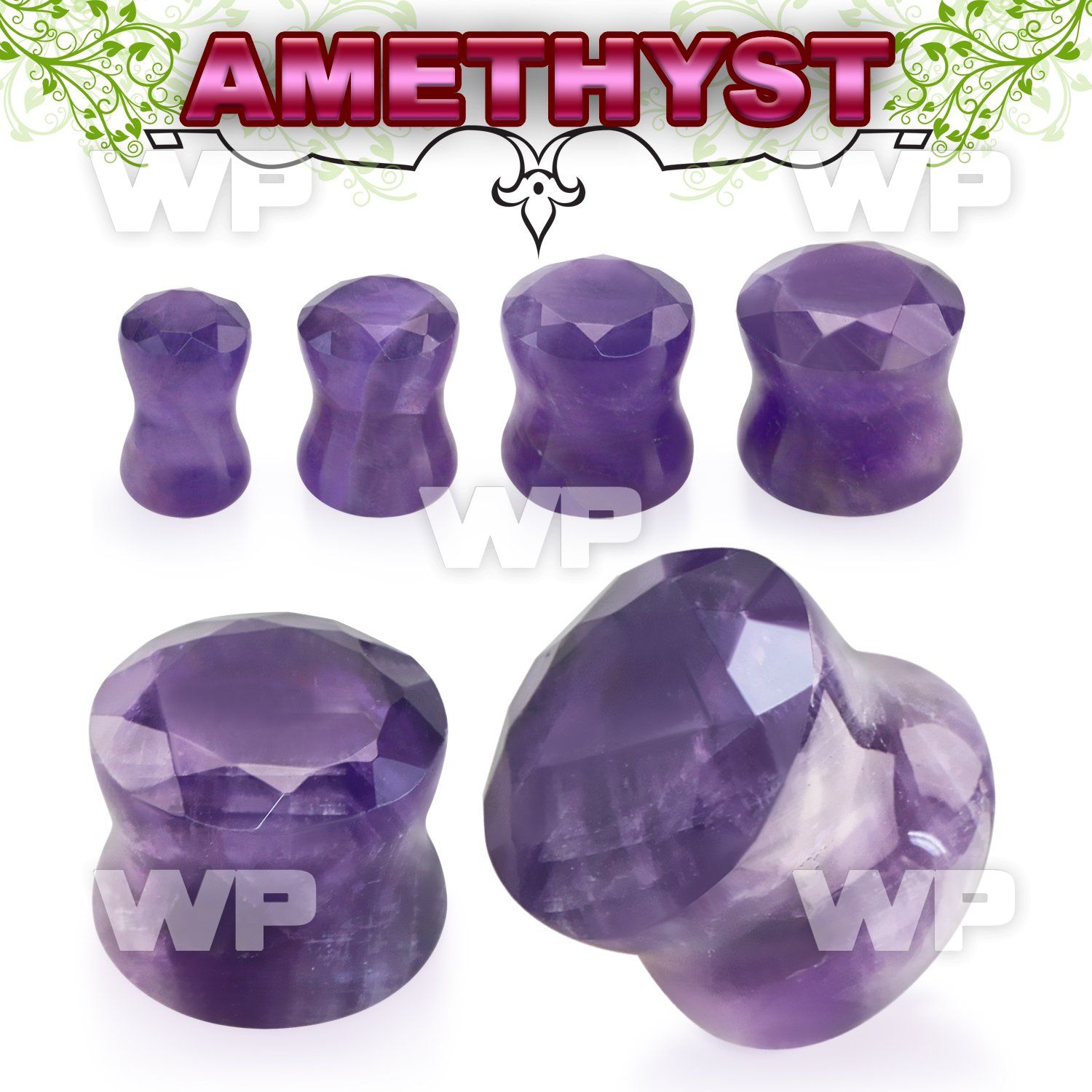 di36 amethyst stone double flared plug faceted cut