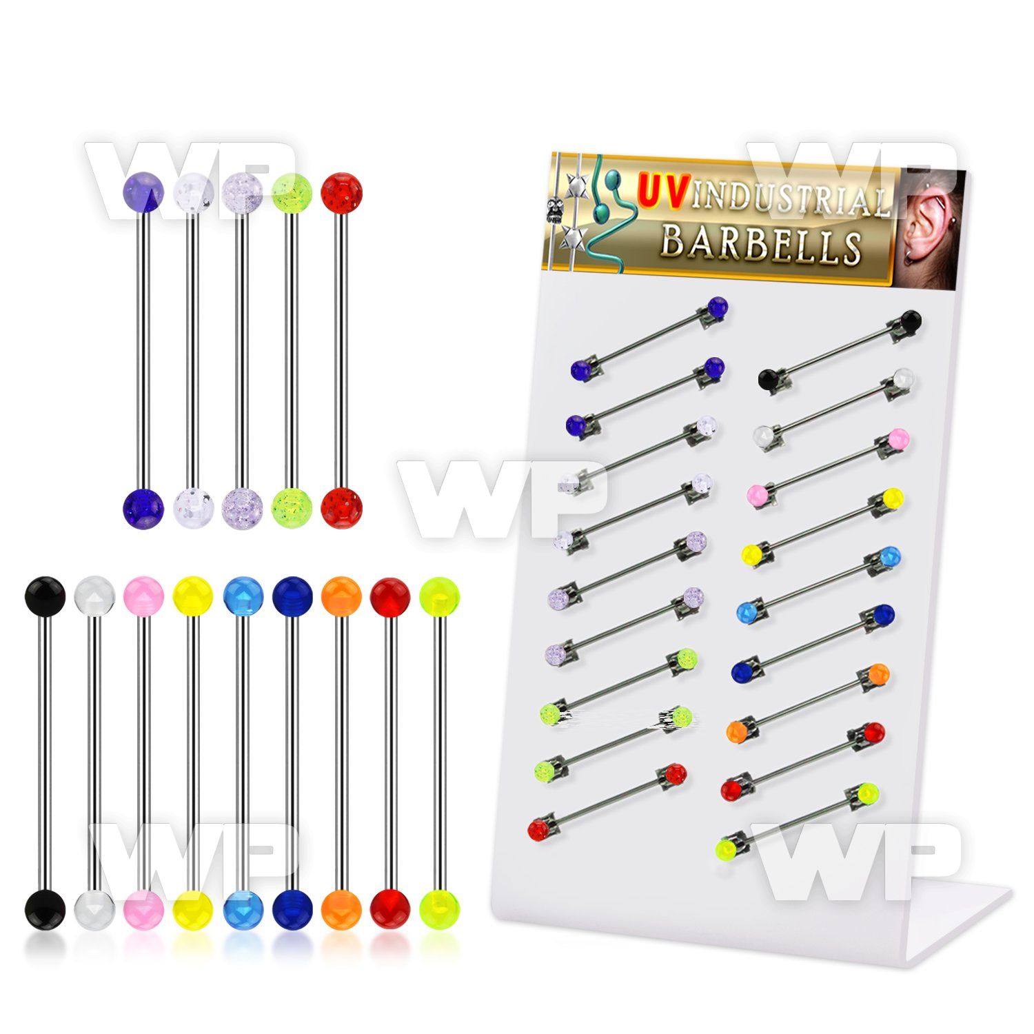 dind4 316l industrial barbell with acrylic uv glitter ball