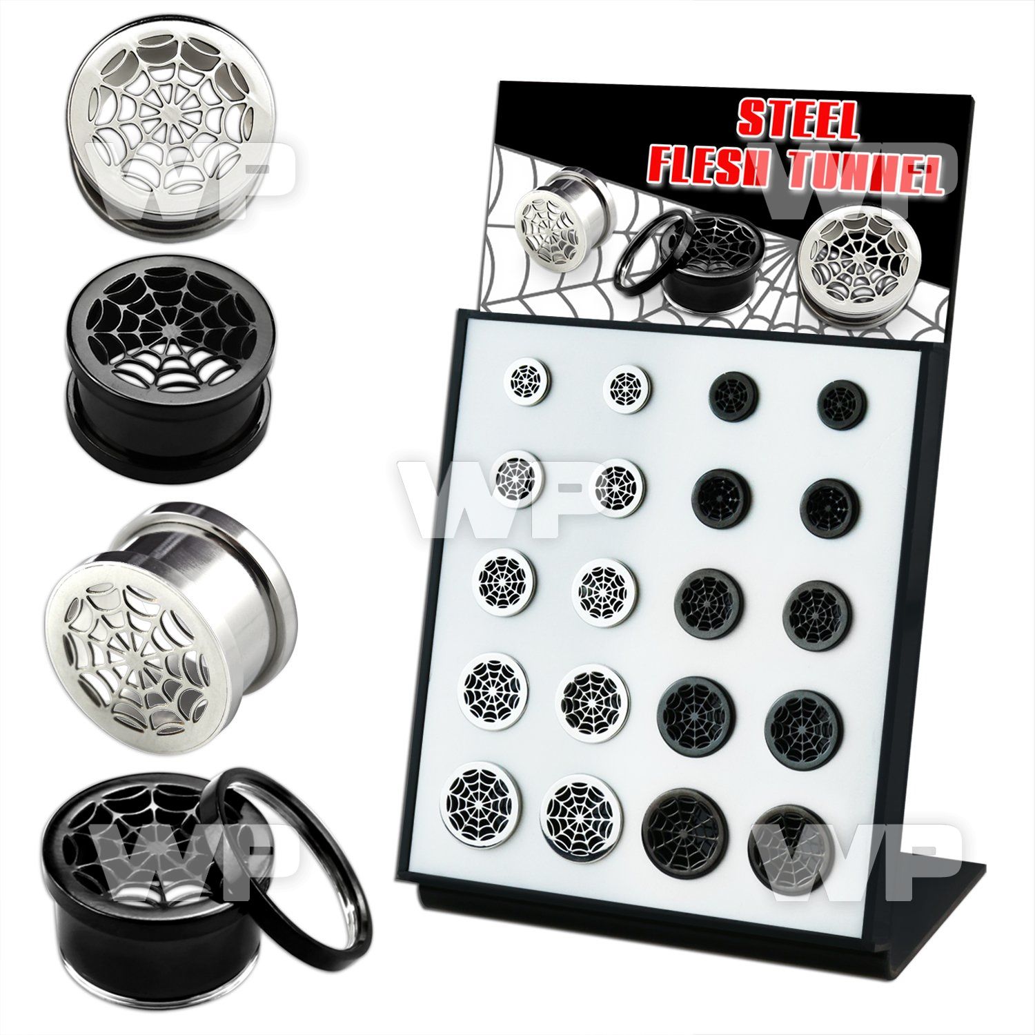 display w steel & black spider screw fit flesh tunnels