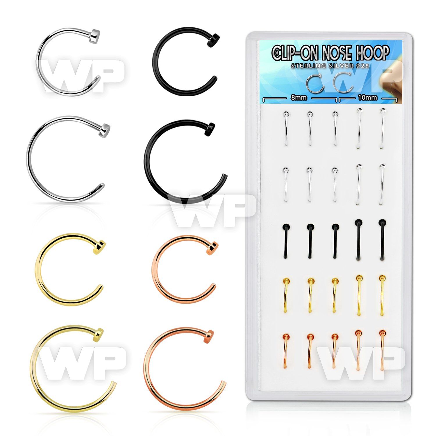 dnsm122 box w assorted 925 silver fake nose clips