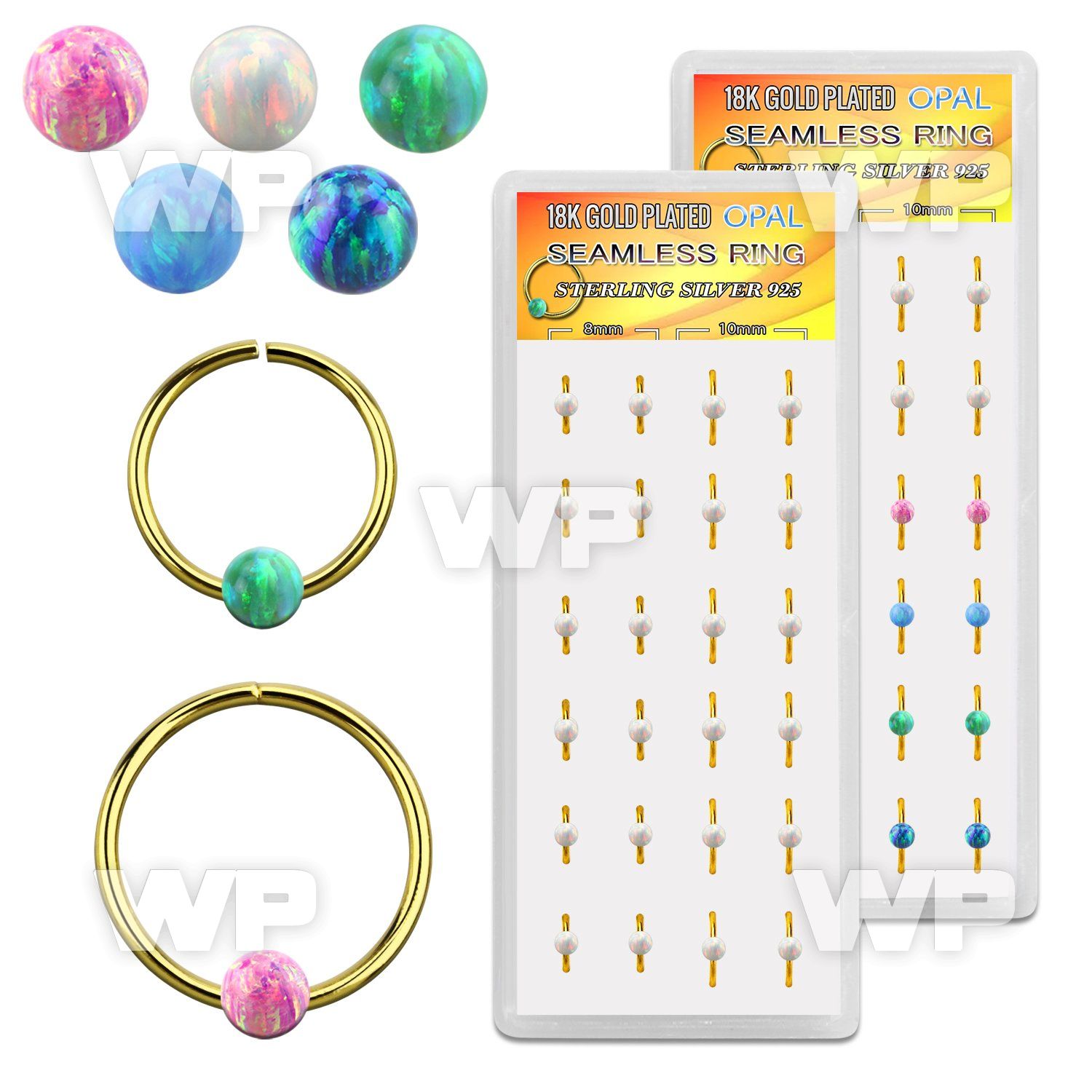 dnsm188 box 24 gold 925 silver seamless rings 20g 3mm opal ball
