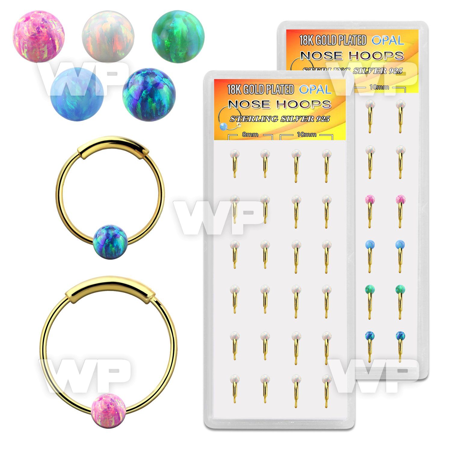 dnsm191 box w gold silver endless nose hoops w 3mm opal ball