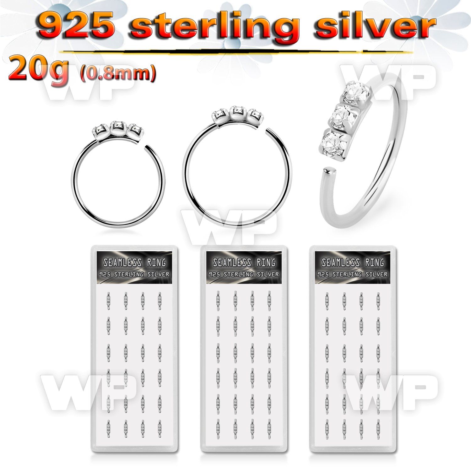 dnsm265 925 silver seamless nose rings 1.5mm prong set clear crystals