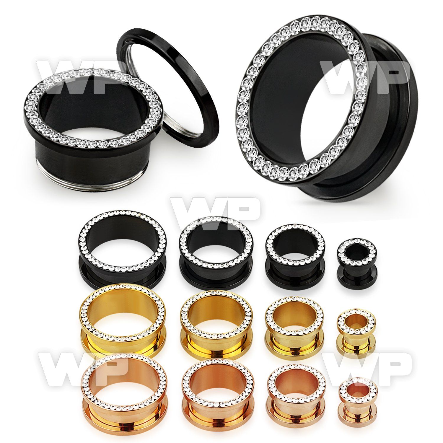 dr36m6 ion plated surgical steel flesh tunnel crystal rim on the ear lobe piercing