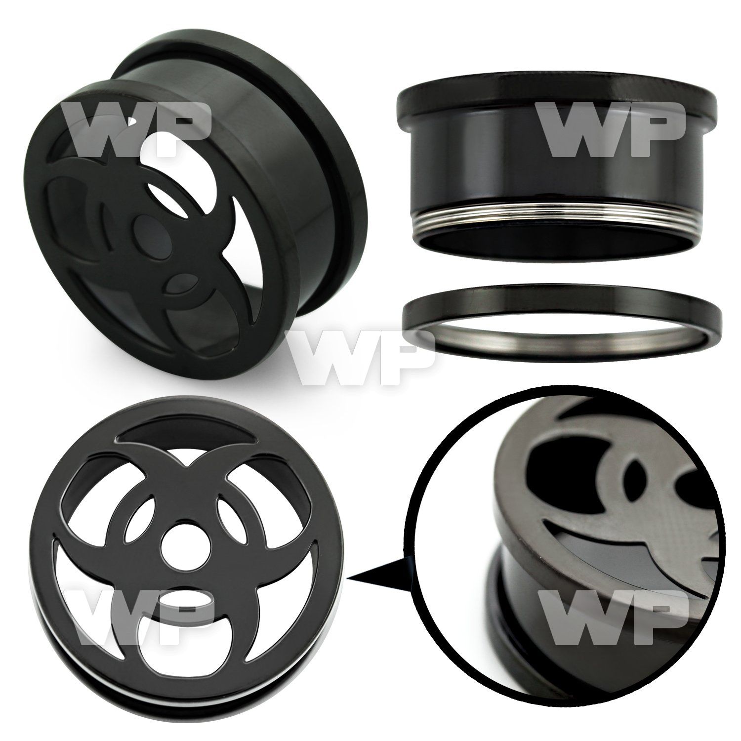 dr3x7 black ion plated steel screw fit flesh tunnel laser cut ear lobe piercing