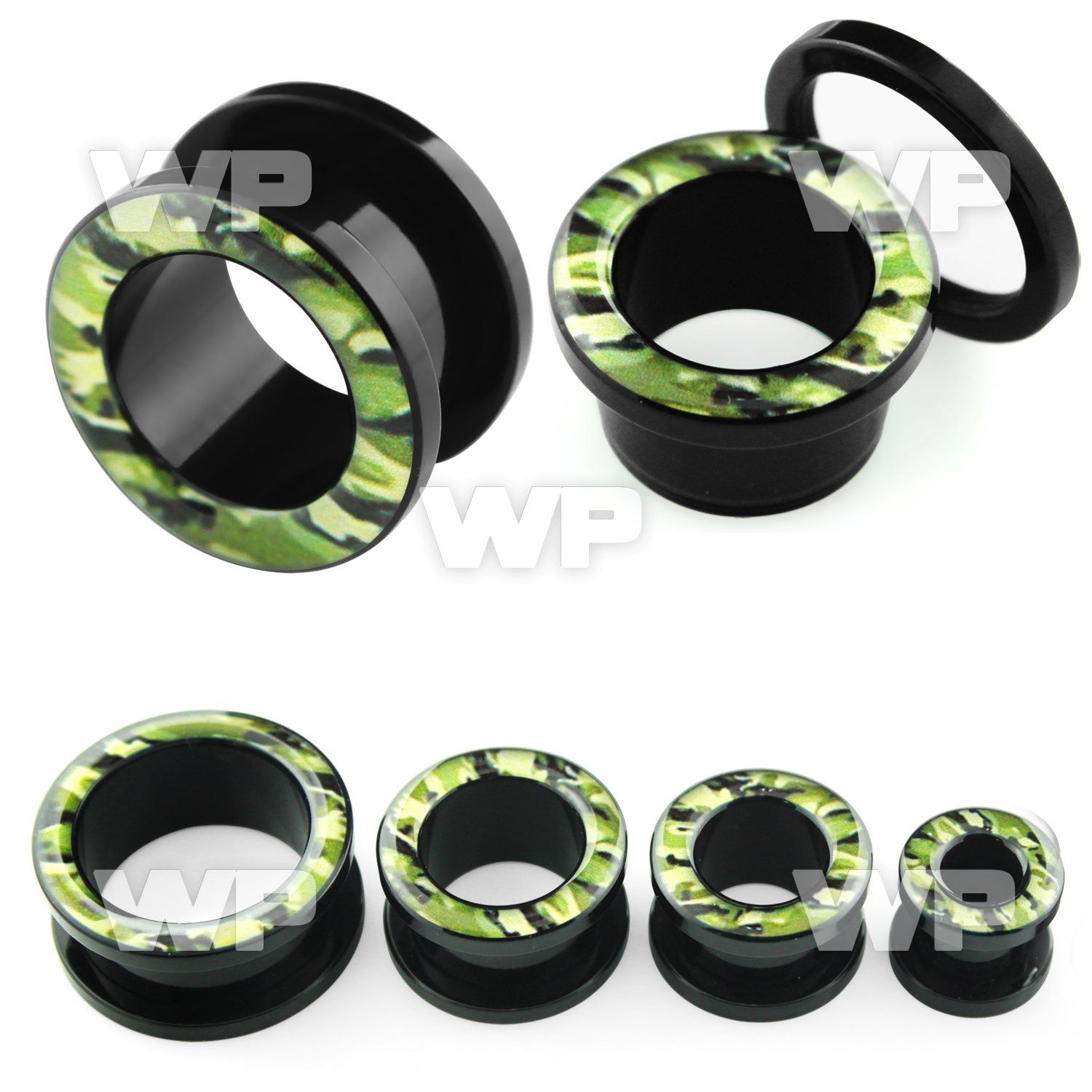 dr78 black acrylic screw fit flesh tunnel camouflage pattern ear lobe piercing