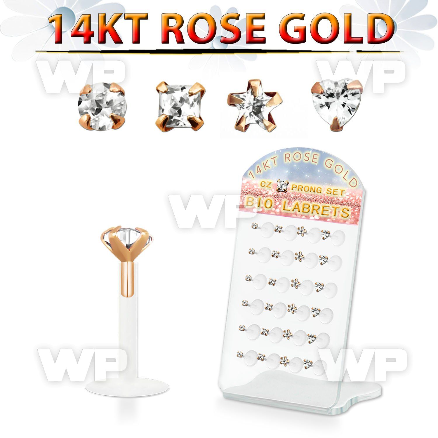 drbimc board w bio flex labret w push in 14k rose gold top w cz