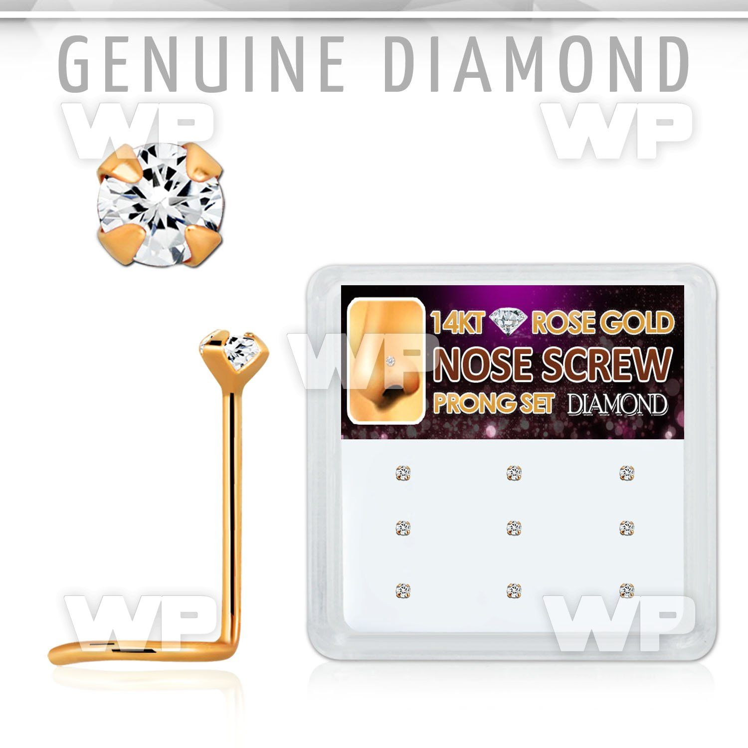 drsc15 box w 9 14kt rose gold nose screws w genuine diamonds