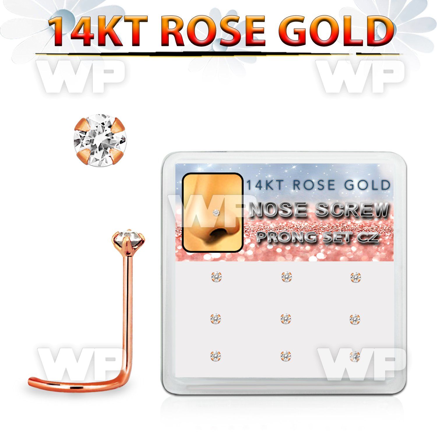 drsc2 box w 9 14kt rose gold nose screws w 1.5mm czs