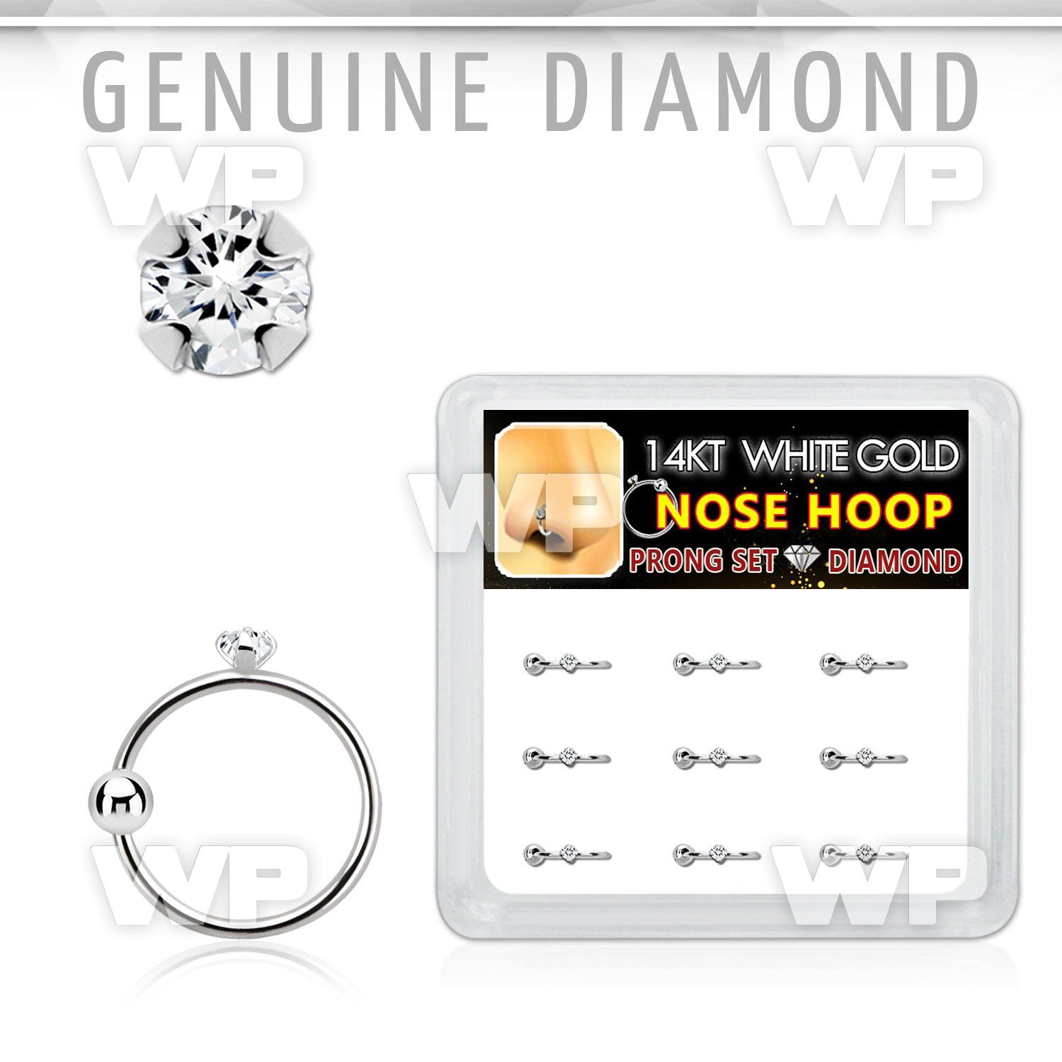 dw14nh6 box w 14kt white gold nose hoop w 1.5mm round diamond