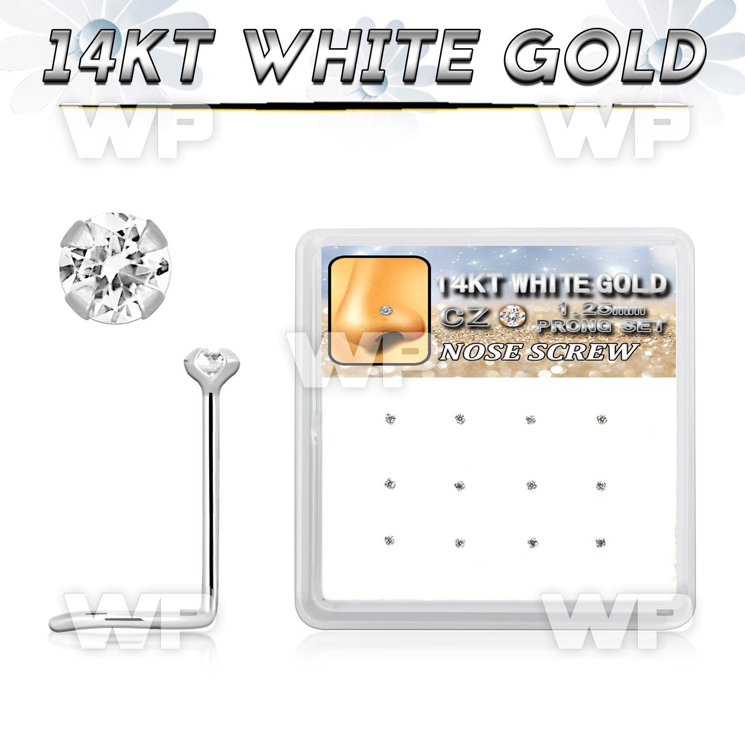 dwsc22 box w 14kt white gold nose screw w 1.2mm clear round cz 