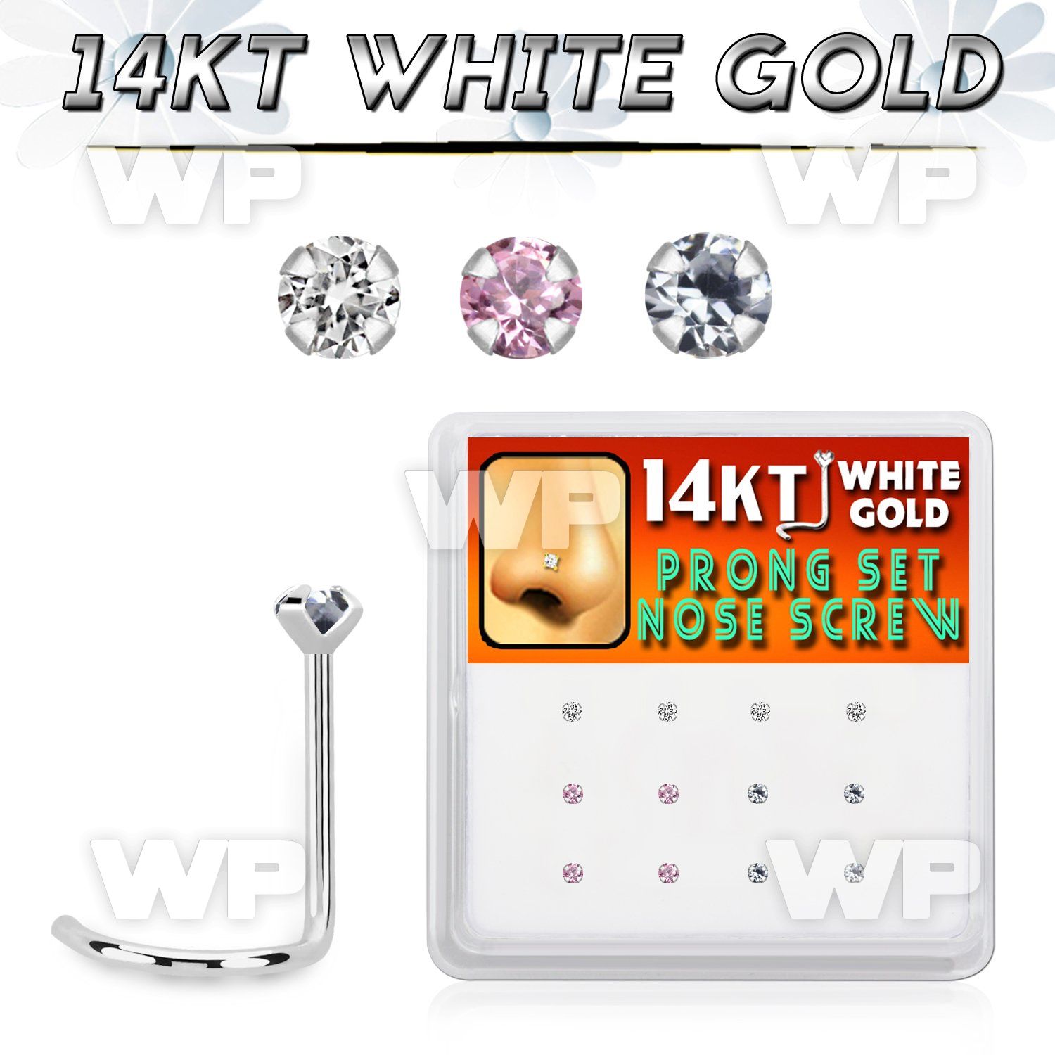 dwsc8 box w 14kt white gold nose screw w prong set 1.5 mm czs