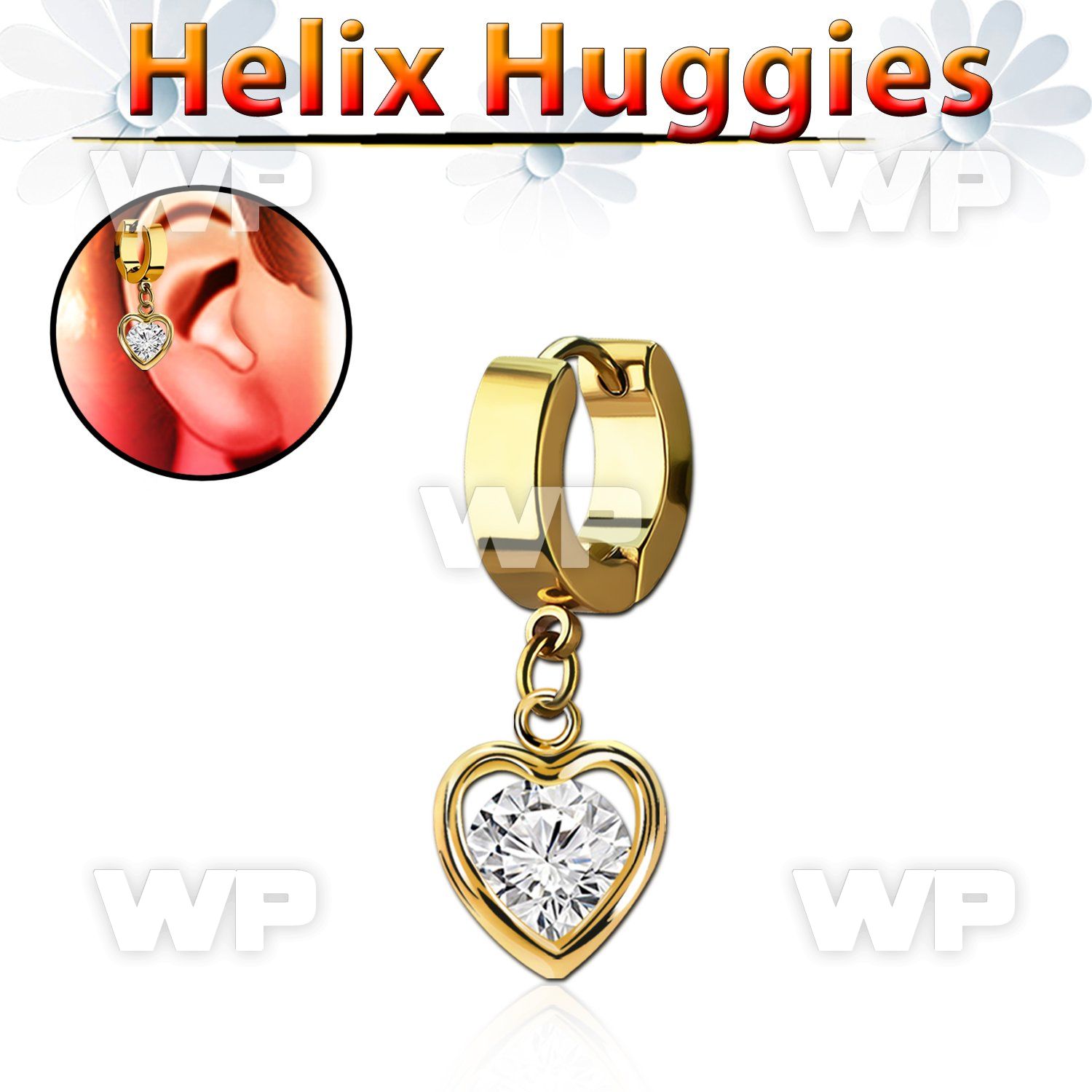 ehgz419 gold stainless steel helix huggie w dangling heart w cz