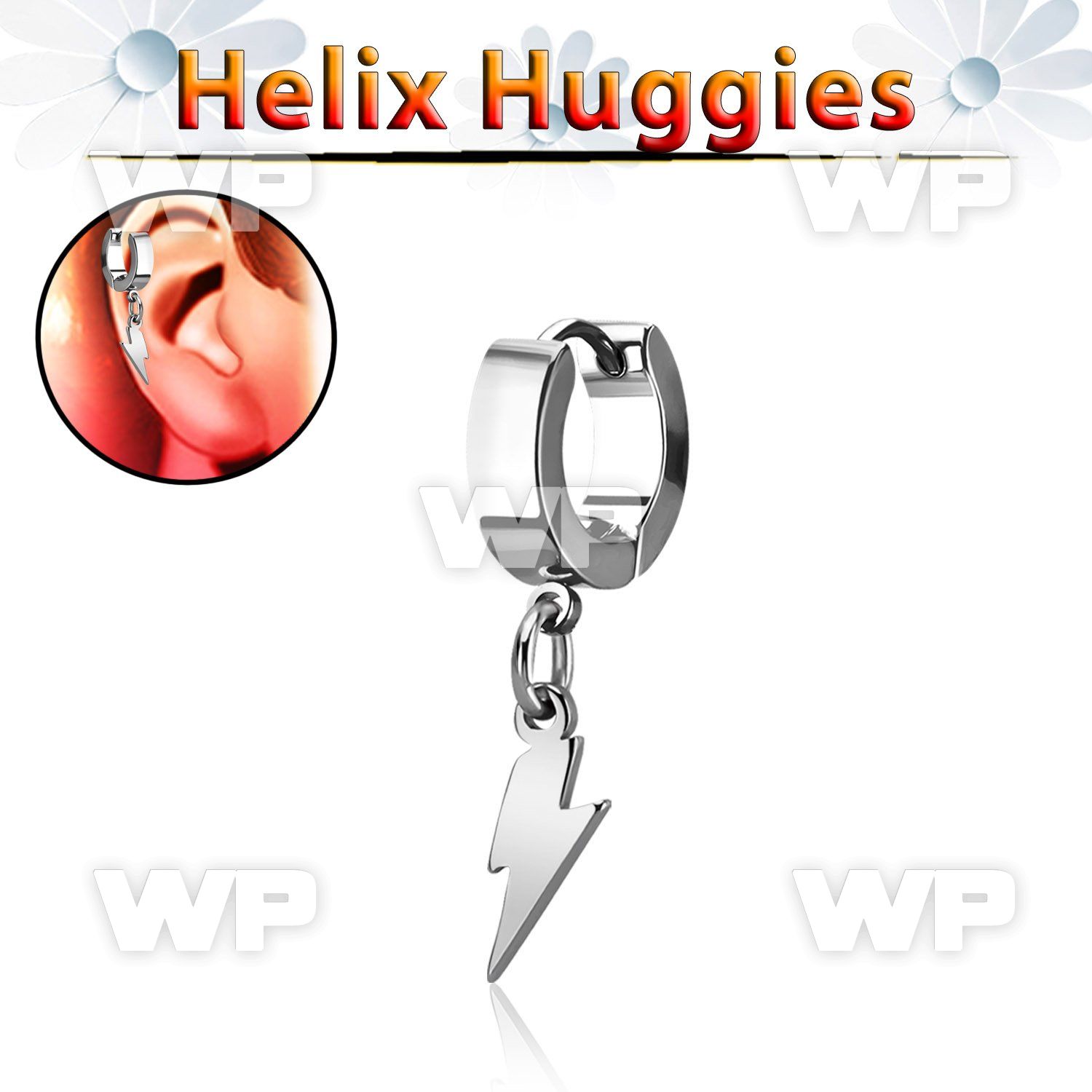 ehhlit stainless steel helix huggie w dangling lightning symbol
