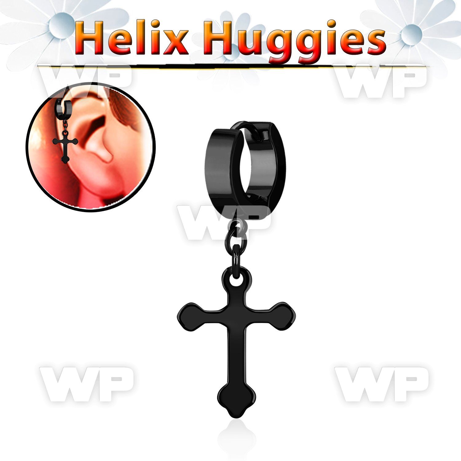 ehkcro black stainless steel helix huggie dangling steel cross