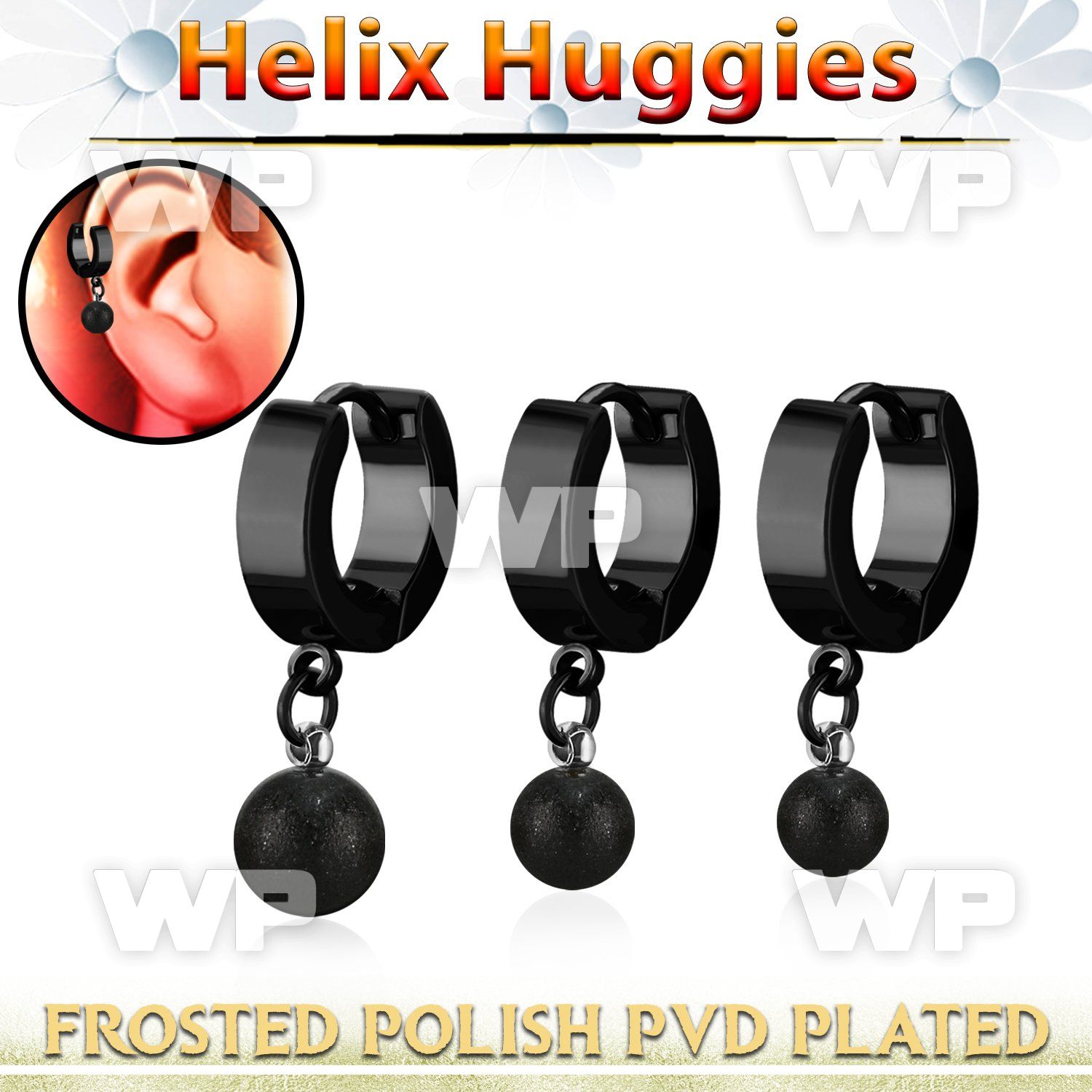 ehkfot black stainless steel helix huggie dangling frosted ball