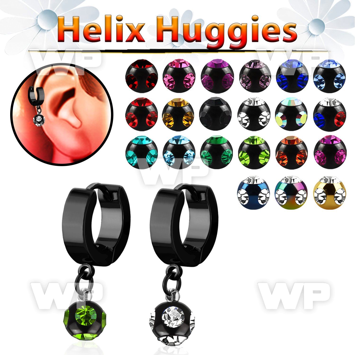 ehkmjt black stainless steel helix huggie w multi jewel ball