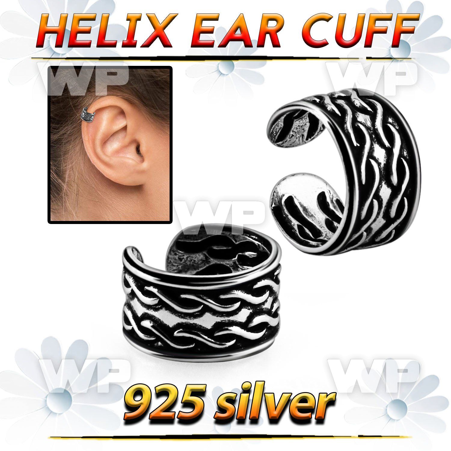 ehvcf12 sterling silver helix ear cuff with double chain pattern