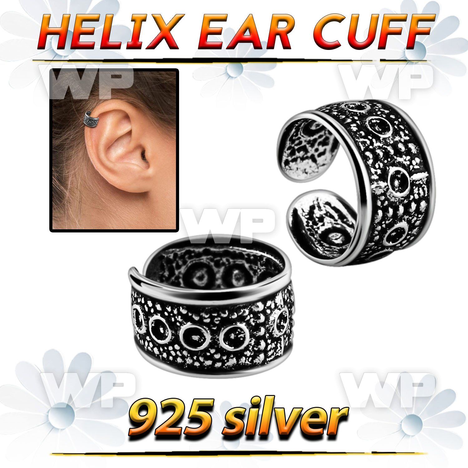 ehvcf15 sterling silver helix ear cuff with a circles design