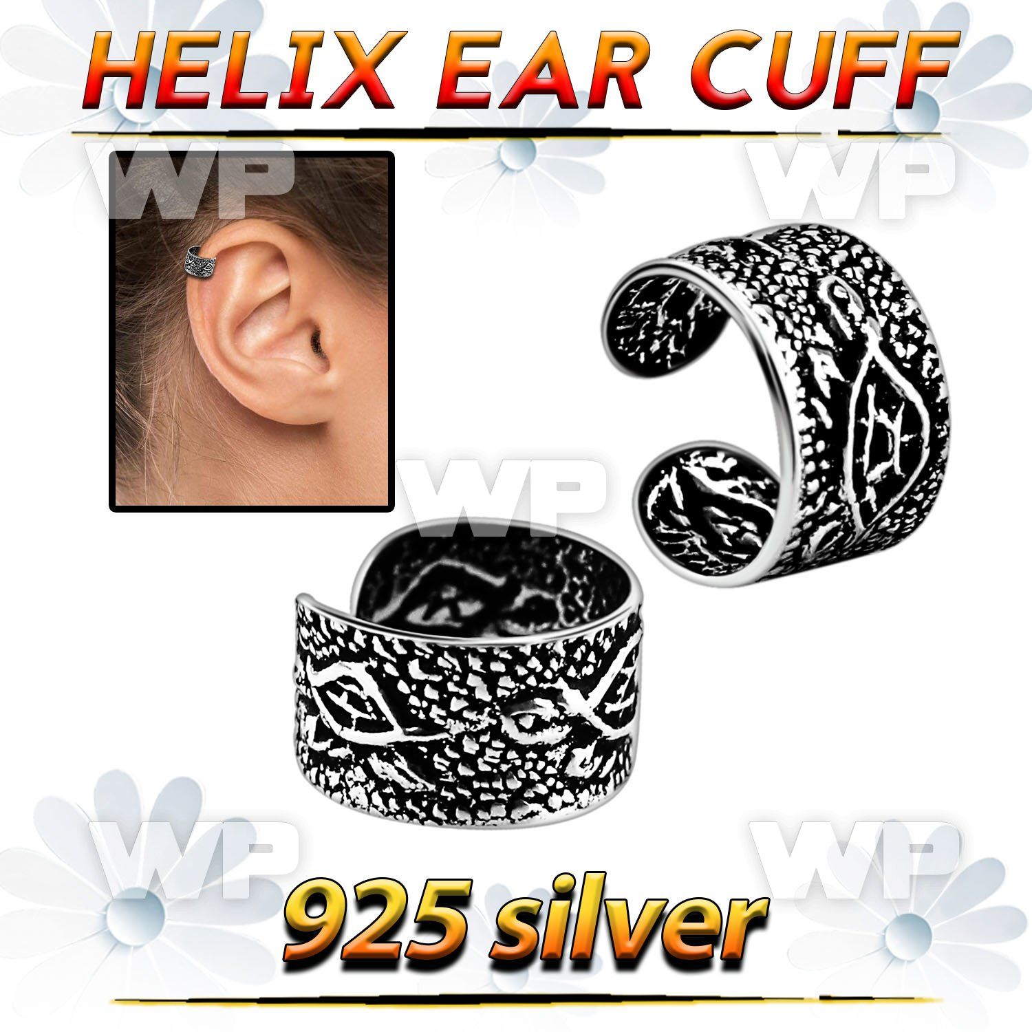 ehvcf17 sterling silver helix ear cuff with a turtle design