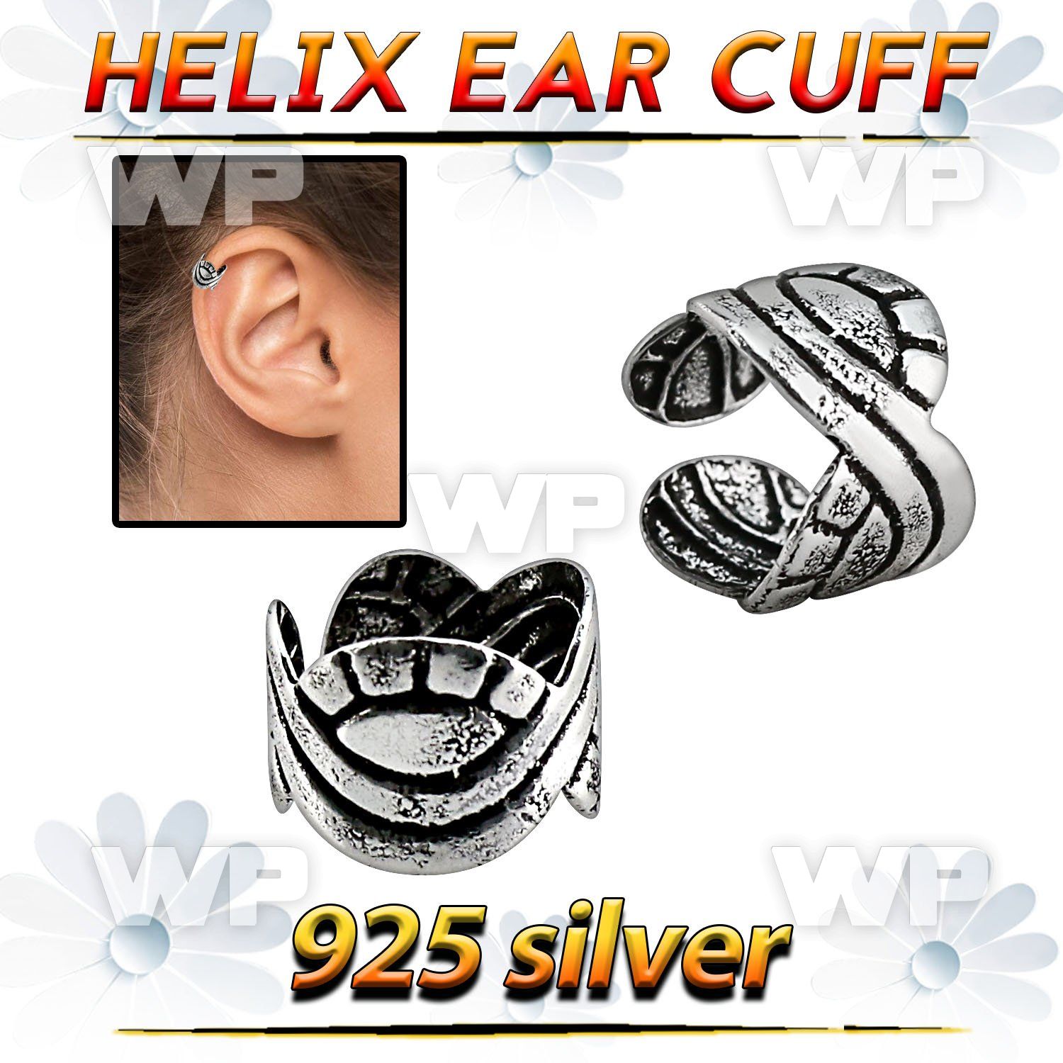 ehvcf19 sterling silver helix ear cuff with weaved wave design