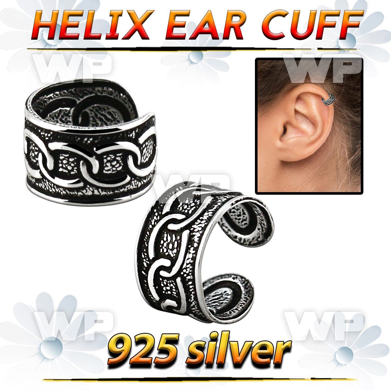 ehvcf20 sterling silver helix ear cuff with a chainlinks design