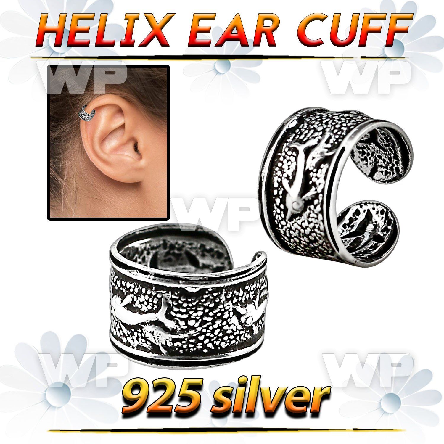 ehvcf22 sterling silver helix ear cuff w greek dolphins design