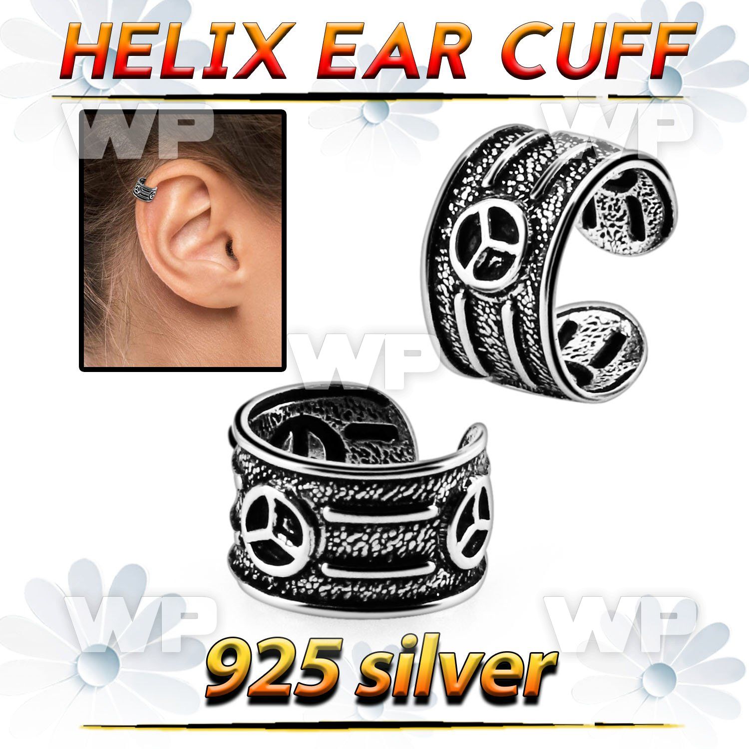 ehvcf2 sterling silver helix ear cuff with peace design