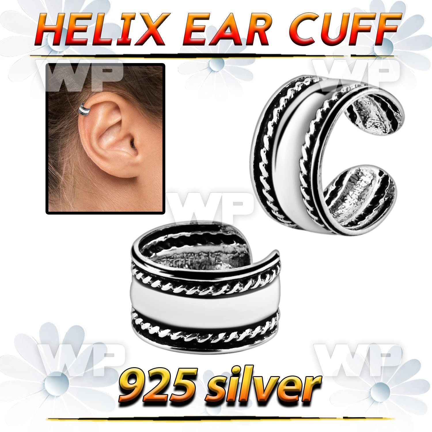 ehvcf3 sterling silver helix ear cuff with double twisted lines