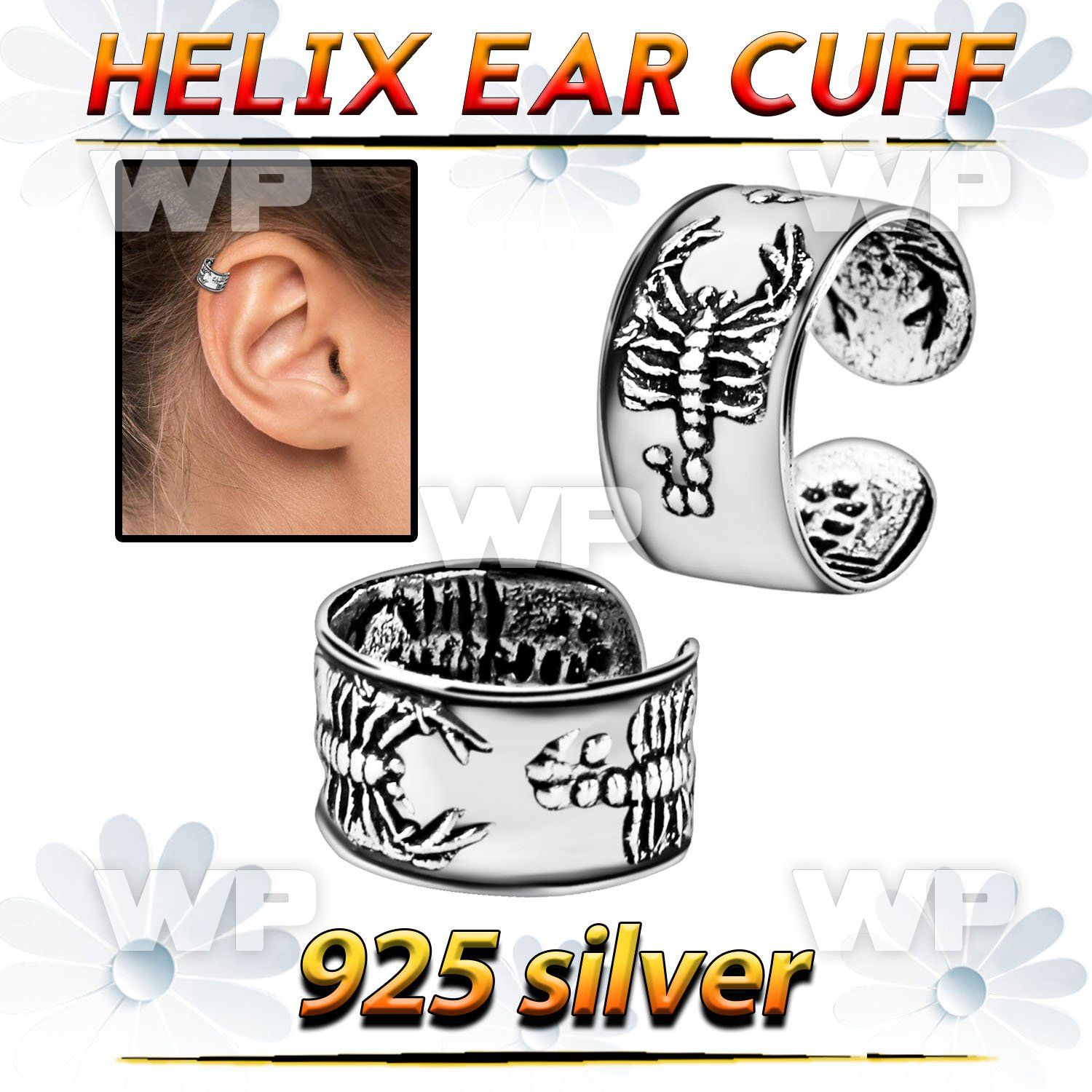 ehvcf4 sterling silver helix ear cuff with scorpion design