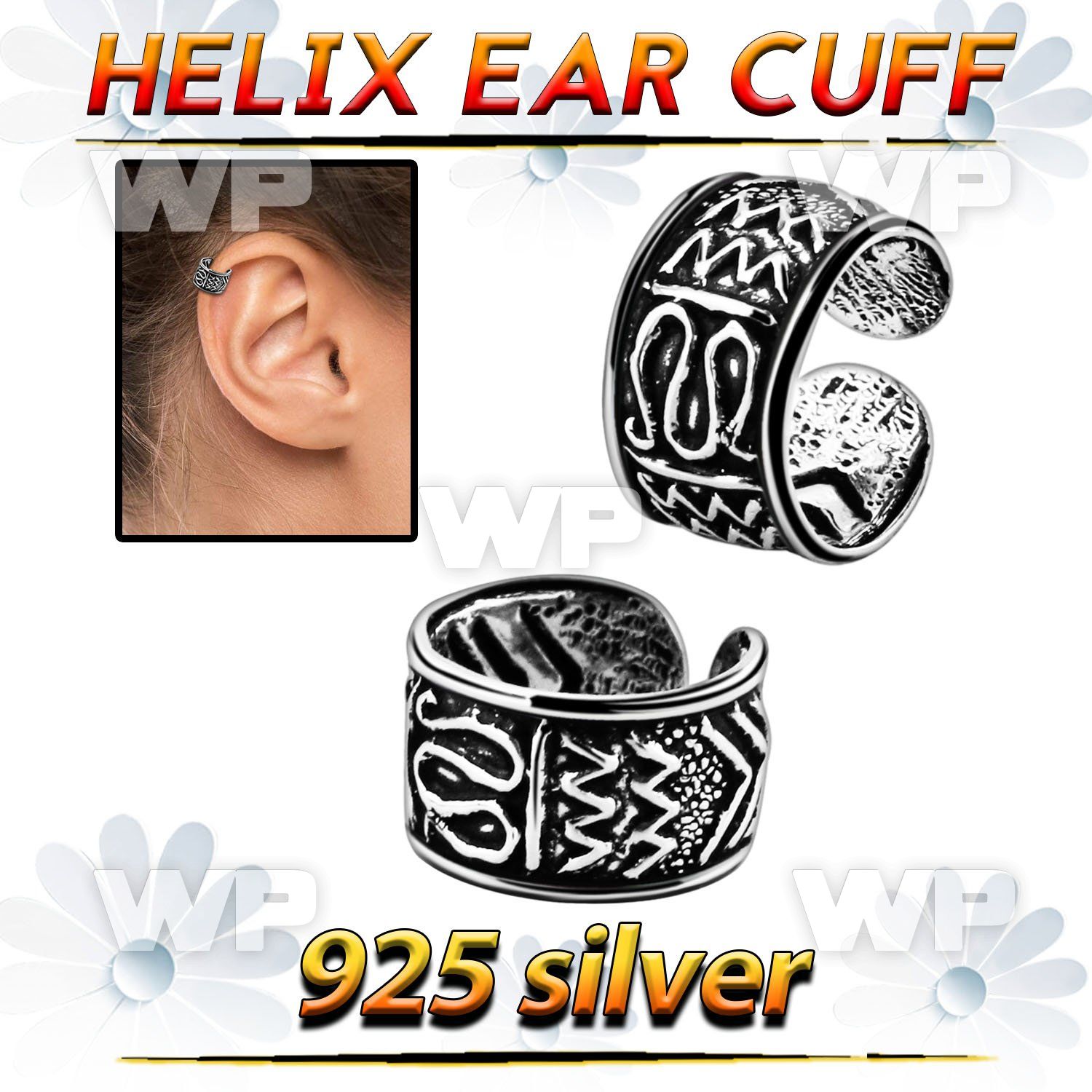 ehvcf7 sterling silver helix ear cuff with wave design