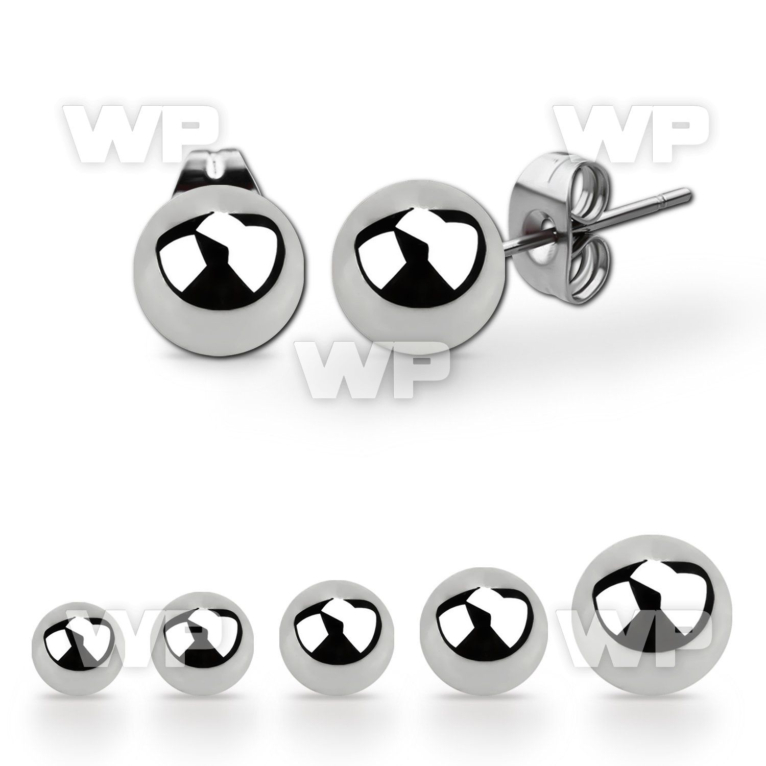 erbal pair of ball shaped high polished 316l steel ear studs