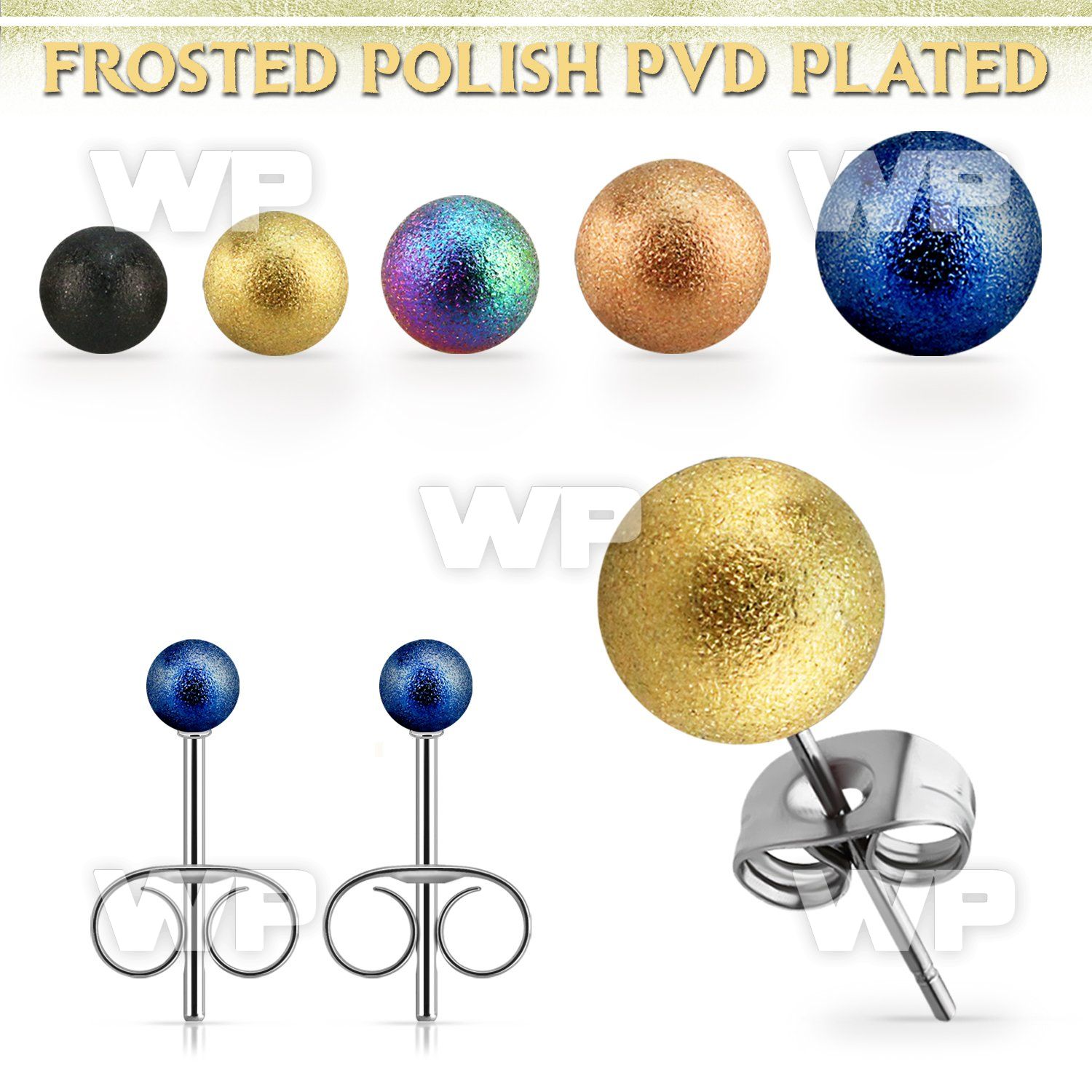 erfobt pair of ball shaped frosted anodized steel ear studs