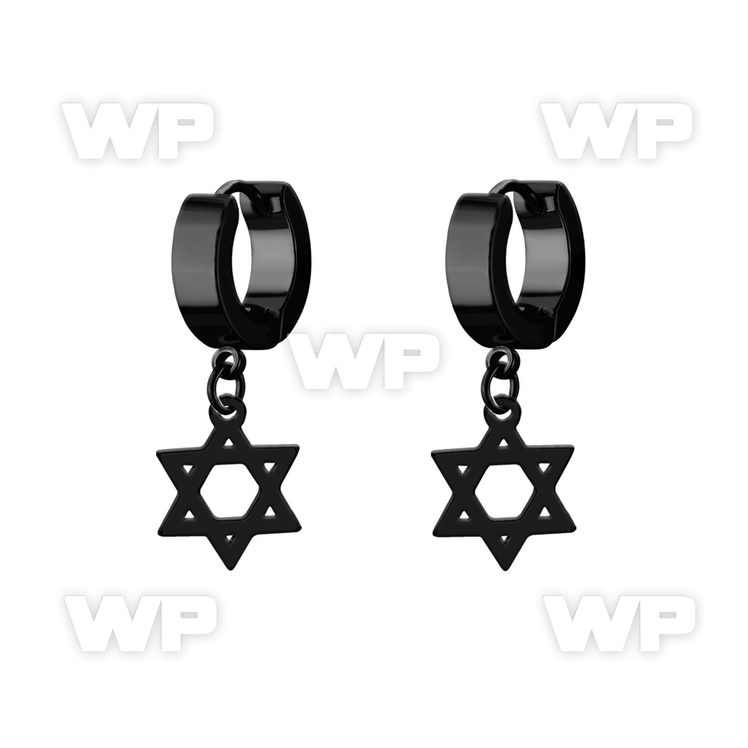 erkdsr black steel huggies earrings w dangling david star