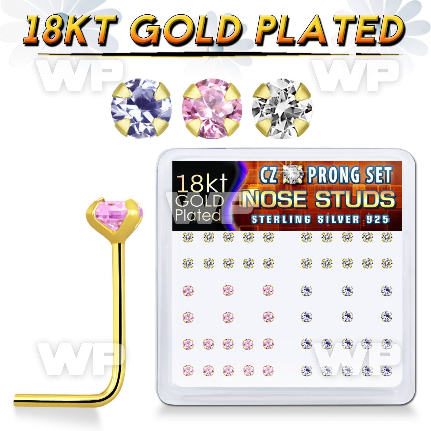 et3gksfj box w silver 925 l shaped nose studs 18k gold plated nose piercing