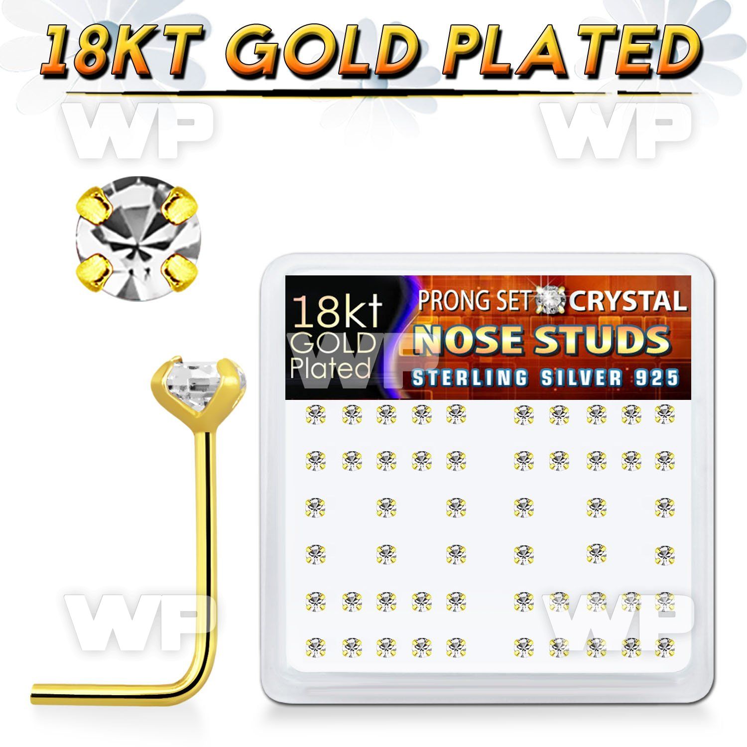 et3me9f6 box w silver 925 l shaped nose studs 18k gold plated nose piercing