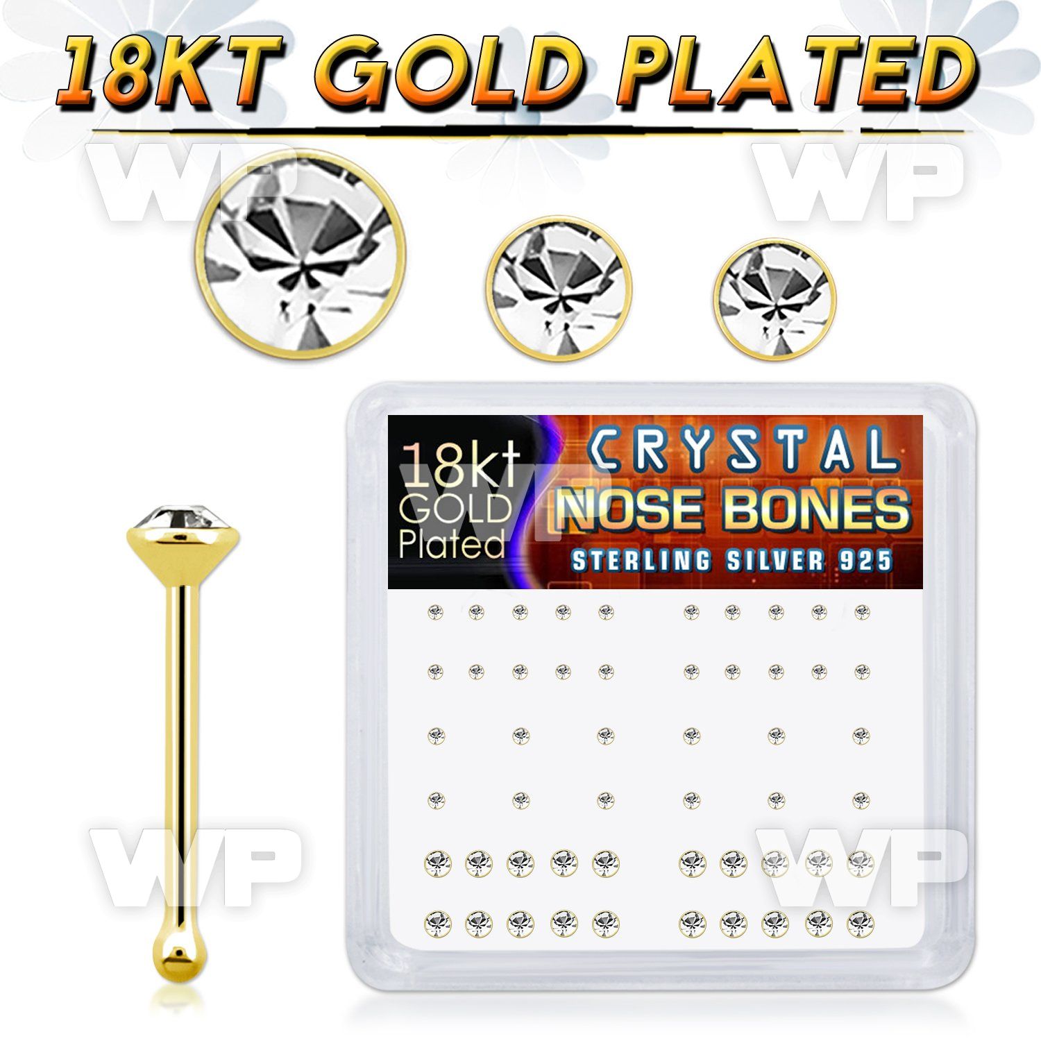 et44fj6k 18k gold plated silver nose bones clear