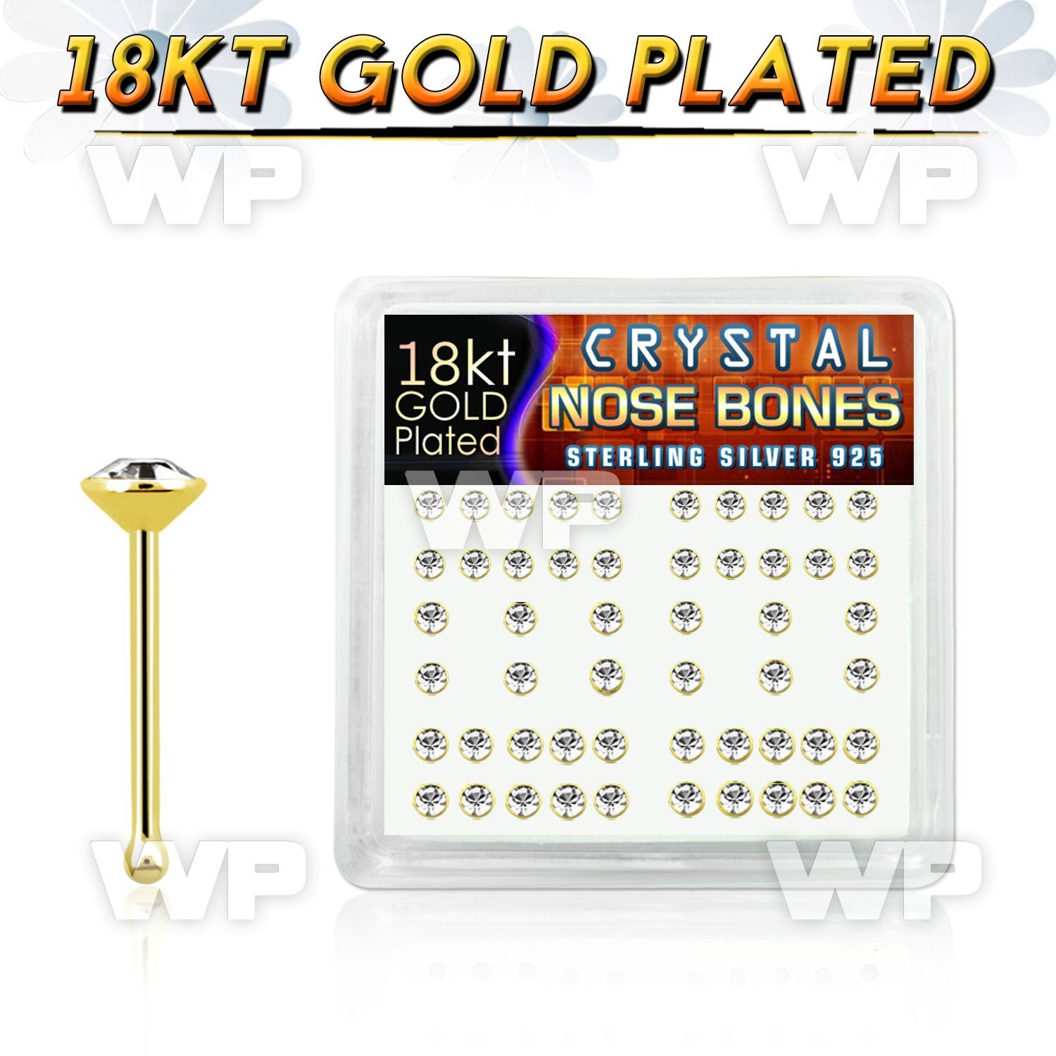 et4e9f6 box w silver 925 nose bone 18k gold plated big 2 5mm nose piercing