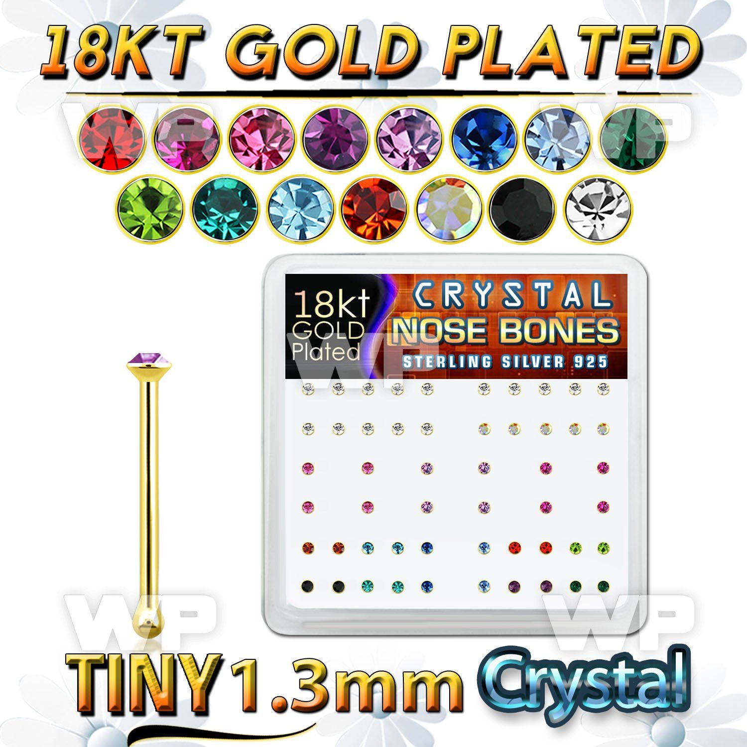 et4yfj box w silver 925 nose bone 18k gold plated tiny 1 25mm nose piercing