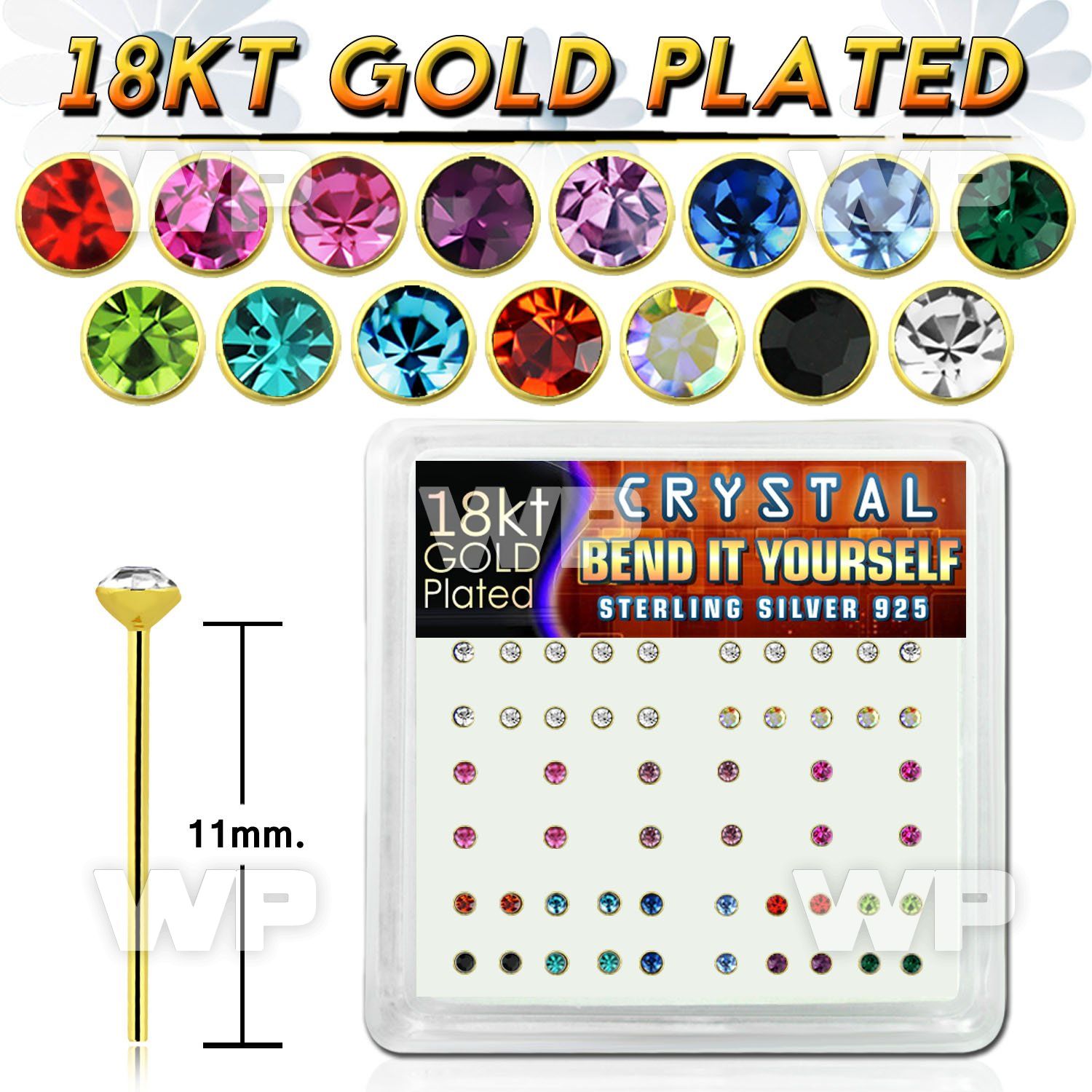 etne0fj box w silver 925 un bent nose stud 18k gold plated 2mm nose piercing